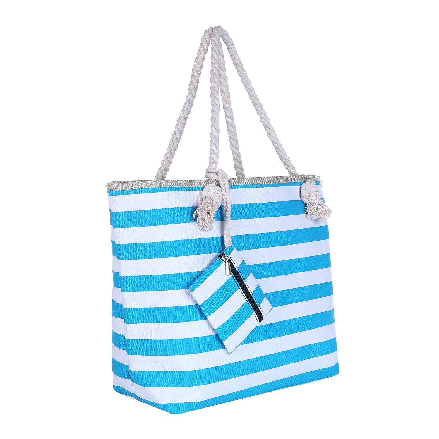 DonDon Strandtasche Shopper Schultertasche Beach Style (2-tlg), Große Strandtasche, mit Reißverschluss, tolle Motive türkis-Weiß