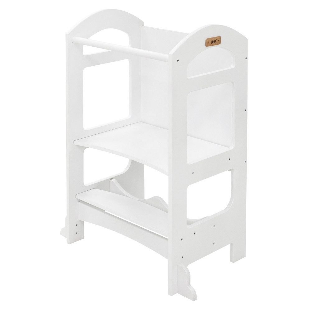 Joyz Kinderstuhl Montessori Lerntower für Kinder aus Holz Verwandelbar Kinderstuhl, Küchenhelfer Weiß mit Tafel und 2 Stufen 70x40x90cm