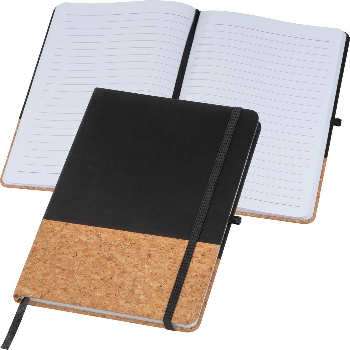 Notizbuch Notizbuch mit PU-Kork Cover / A5 / 160 linierte Seiten / Farbe: schwar