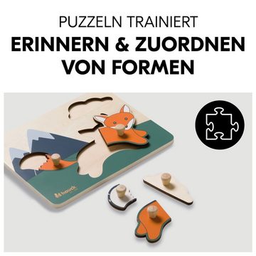 Hauck Steckpuzzle Puzzle N Sort - Fox / Fuchs, Puzzleteile, Holz Puzzle für Baby Greifpuzzle für Kinder (ab 1 Jahr)