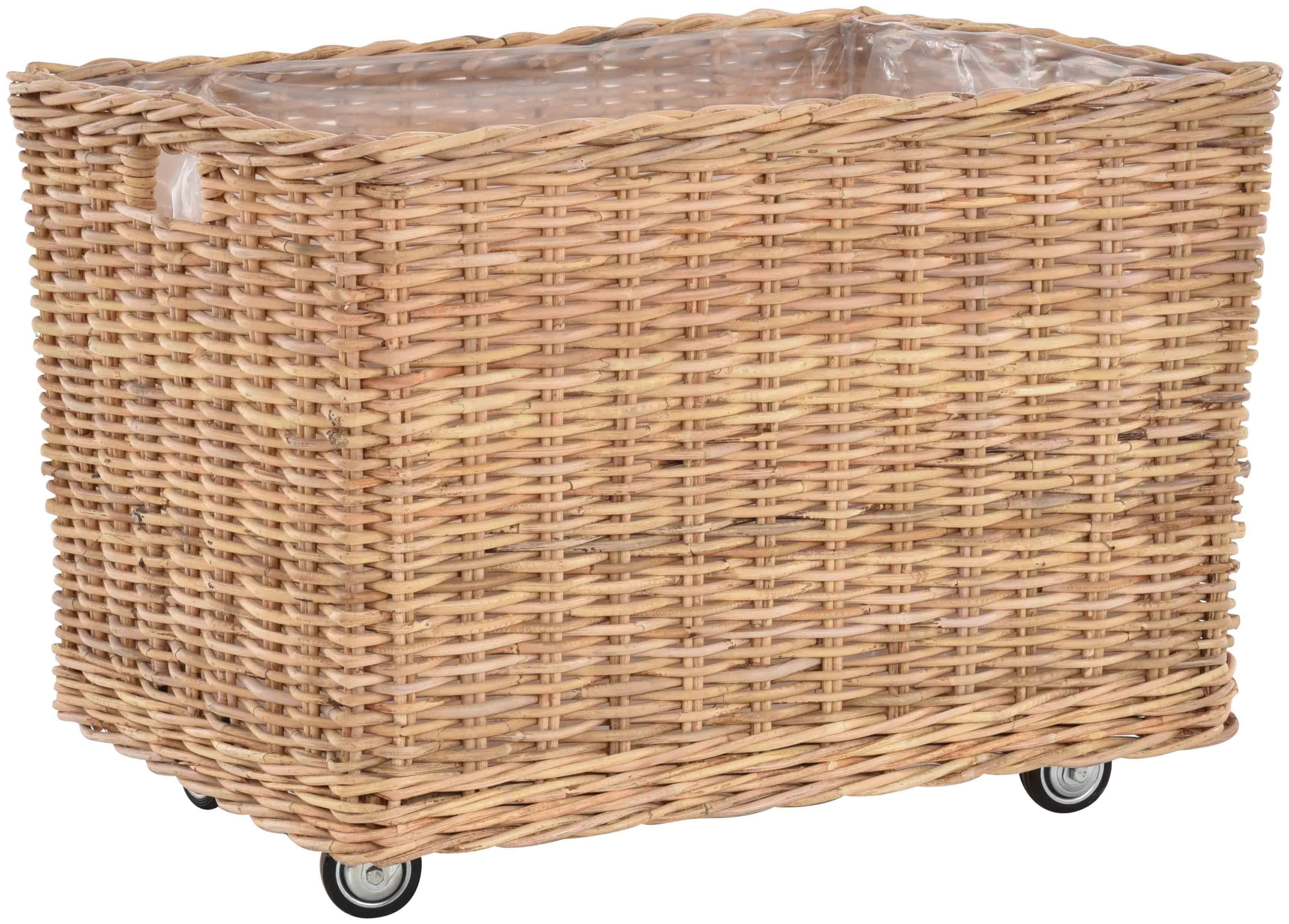 Krines Home Allzweckkorb Pflanzkorb groß Rattan Pflanzkübel Blumentopf Rollkorb Grau Natur, mit Rollen