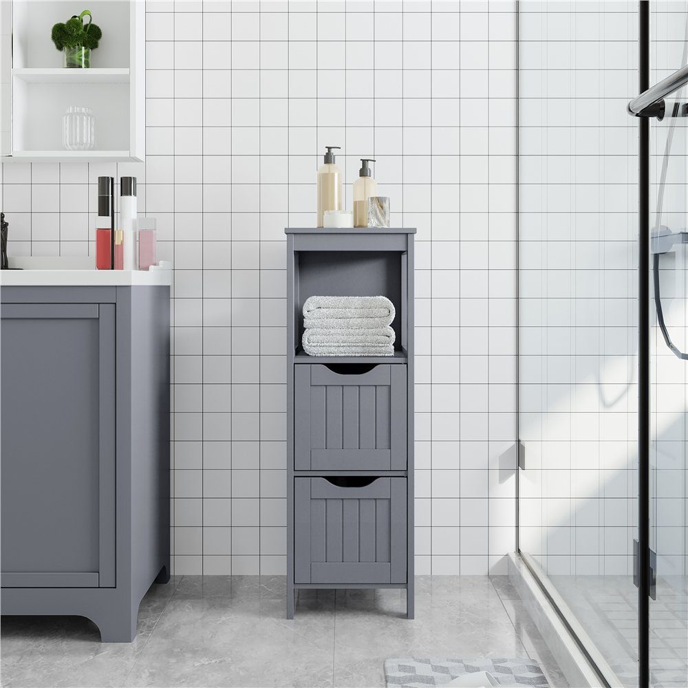 Yaheetech Badkommode Beistellschrank, Schmaler Badezimmerschrank mit 2 Schubladen & 1 offenem Fach