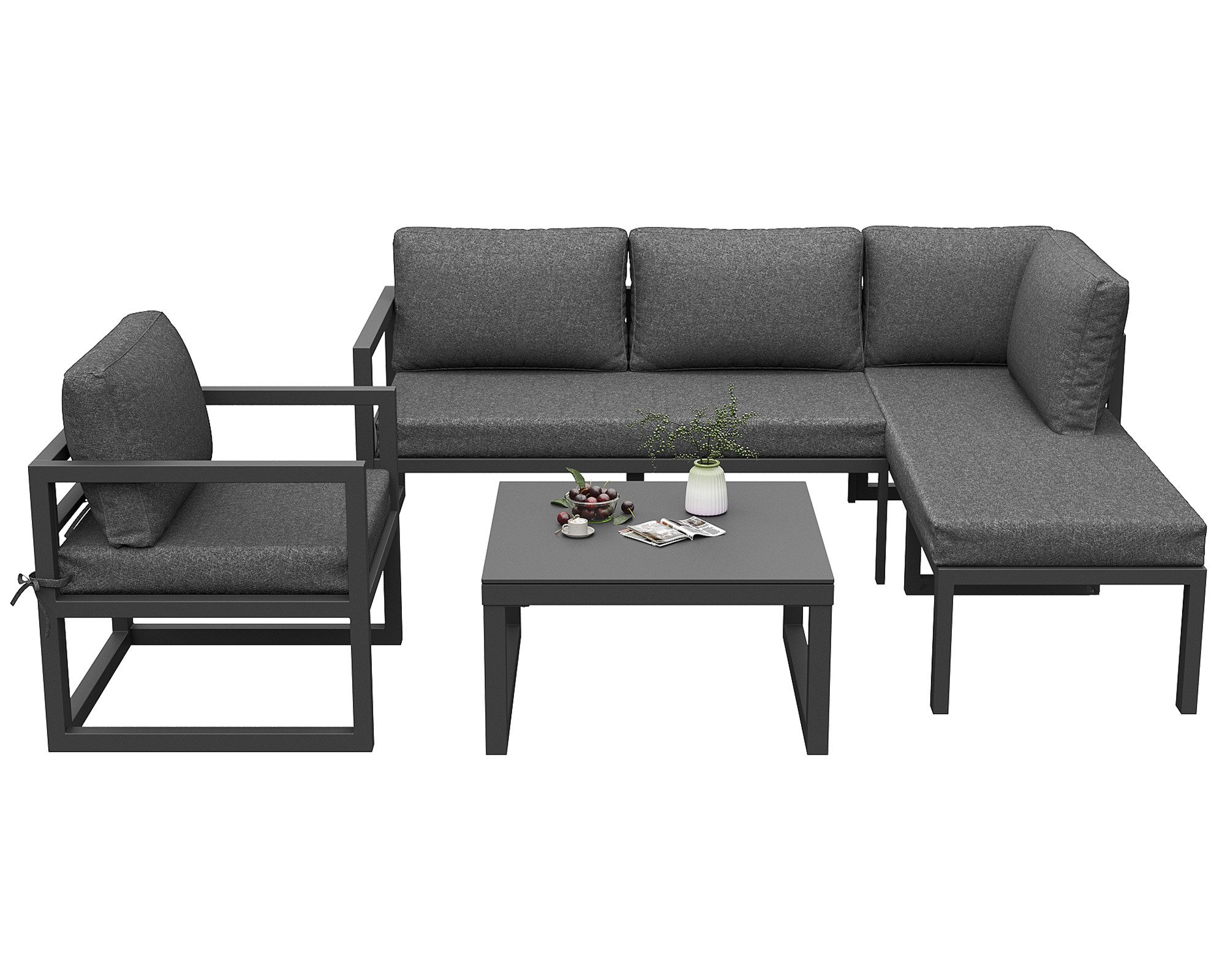 KLAM HOME Gartenlounge-Set Gartenmöbel-Set,Garten-Lounge-Set mit Ecksofa und verstellbare Beine, (4-tlg., 2 2-Sitzer Sofa, 1 Sessel, 1 Couchtisch), geeignet für Gärten, Schwimmbäder und andere Außenbereiche