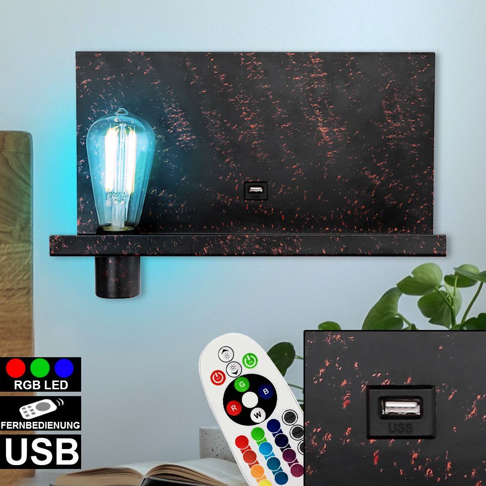 etc-shop LED Wandleuchte, Leuchtmittel inklusive, Warmweiß, Farbwechsel, Wand Leuchte dimmbar Lampe schwarz gold USB Anschluss