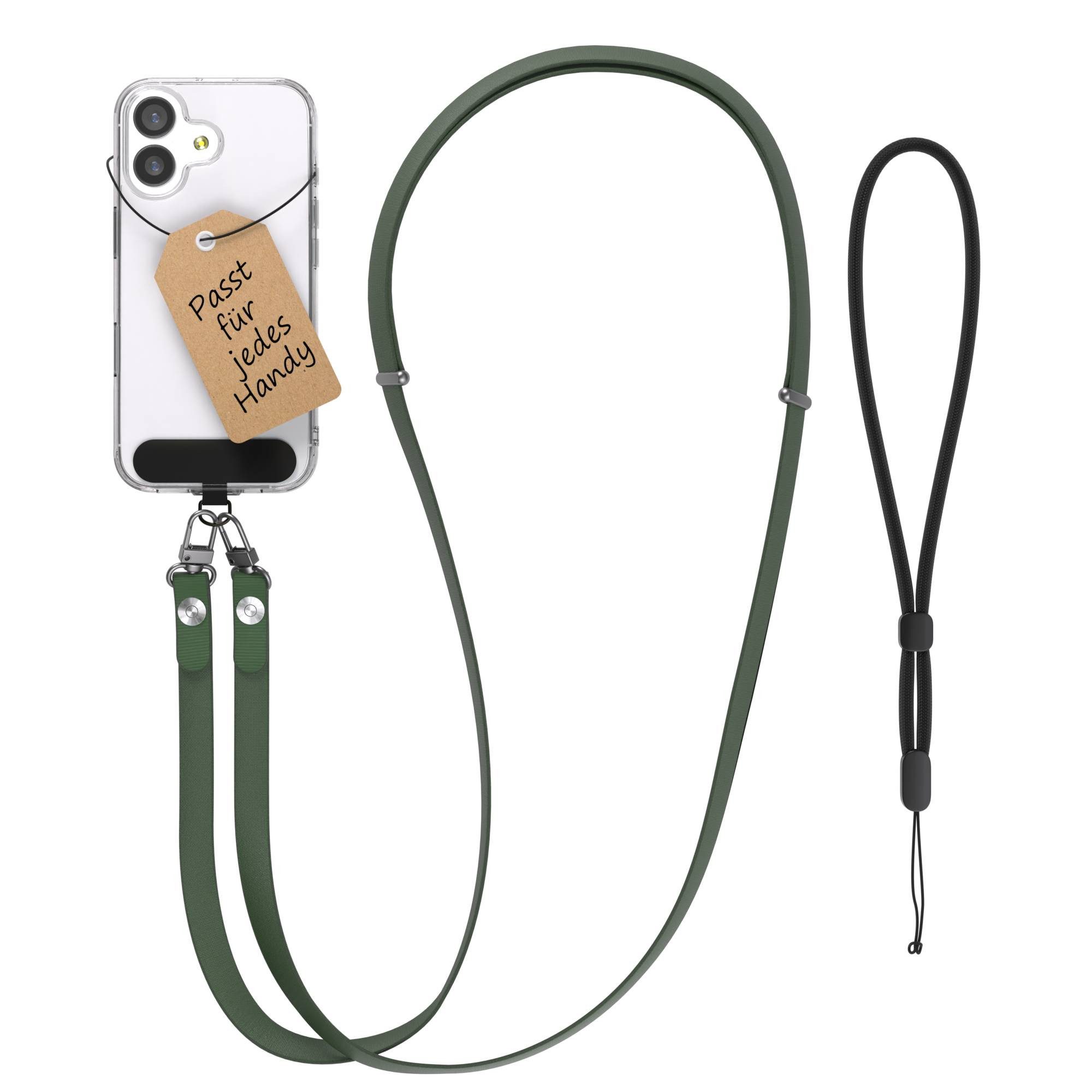 EAZY CASE Handykette Universal für alle Smartphones - modisch & funktional, Dunkelgrüne Handykette, verstellbar mit Magnetband und Pad