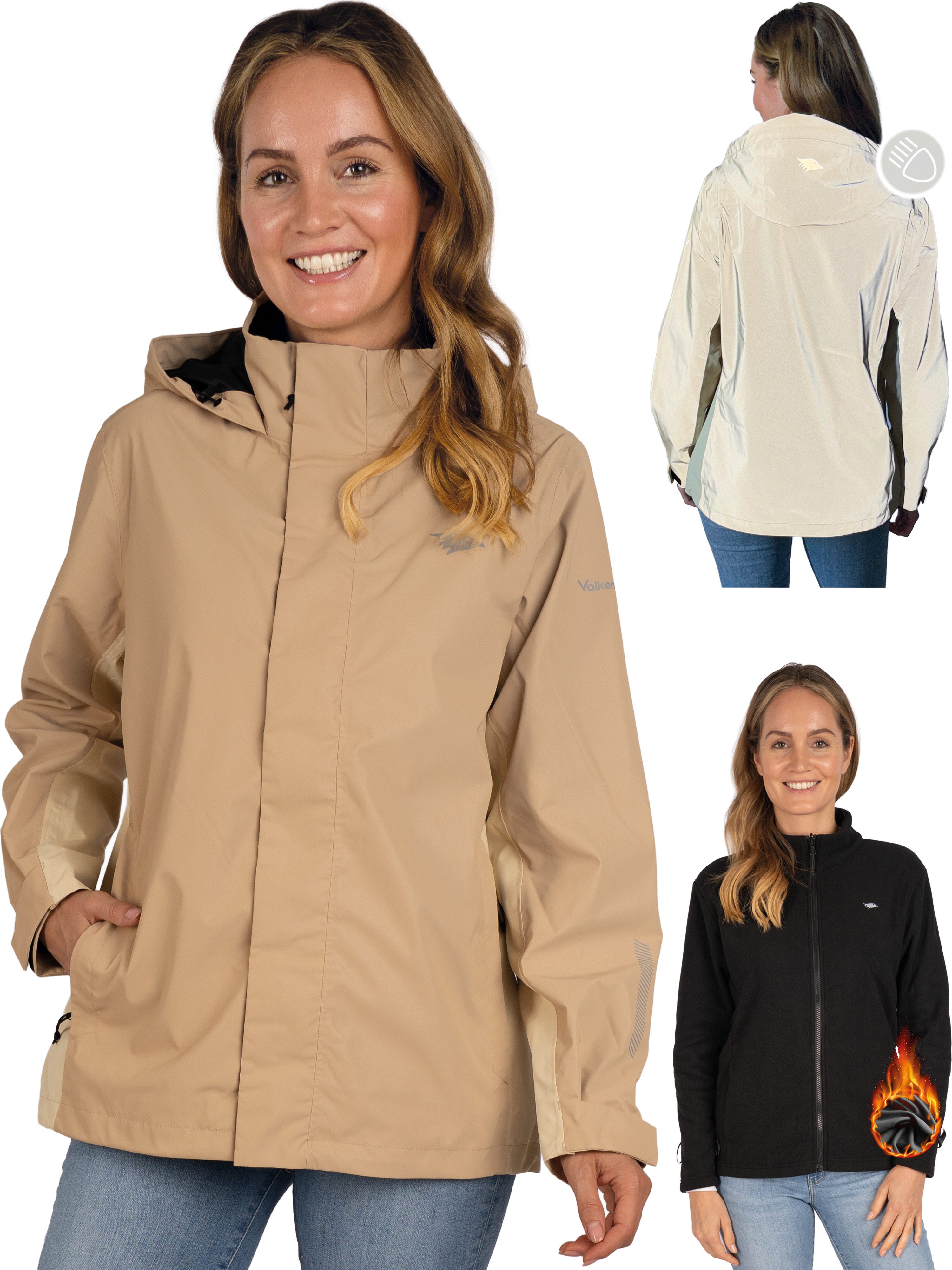 Valkental 3-in-1-Funktionsjacke für Damen (Reflektierend & Wasserdicht) Fleece Zipp-In & Verstaubare Kapuze