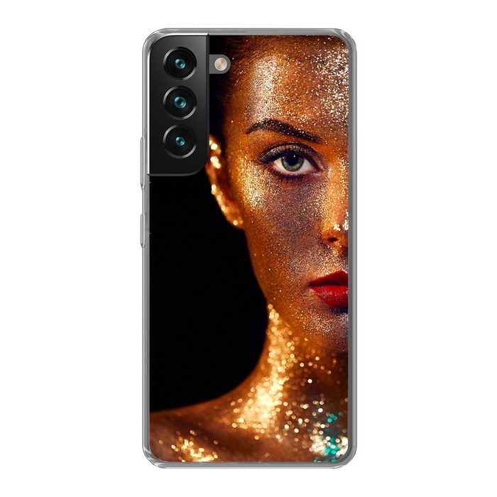 MuchoWow Handyhülle Make-up - Gold - Frau - Luxus - Glitzer - Kunst Phone Case Handyhülle Samsung Galaxy S22+ Silikon Schutzhülle