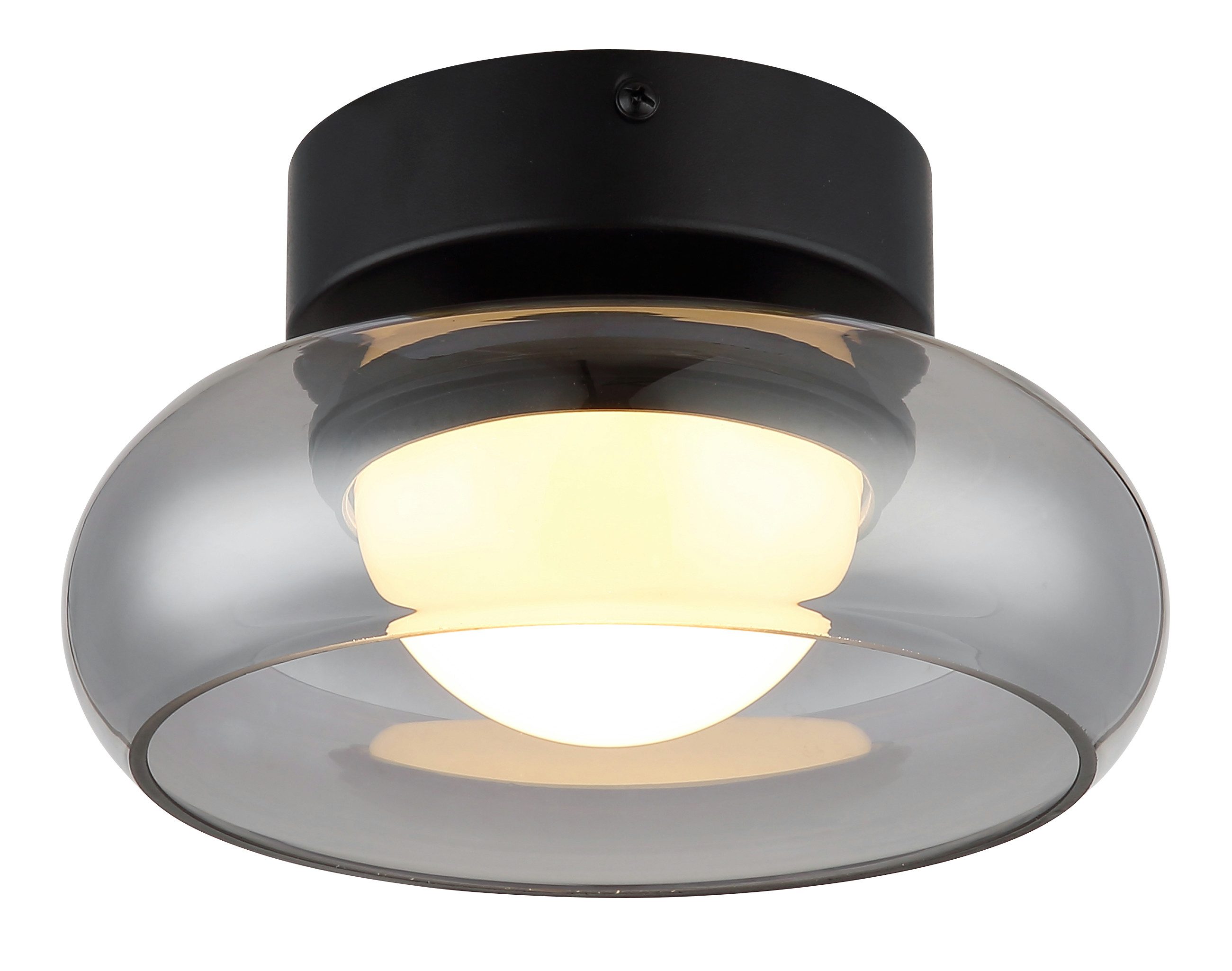 GLOBO LIGHTING Deckenleuchte CARLENE, LED fest integriert, Schwarze Deckenleuchte mit Rauchglas und Acryl opal, LED 6W