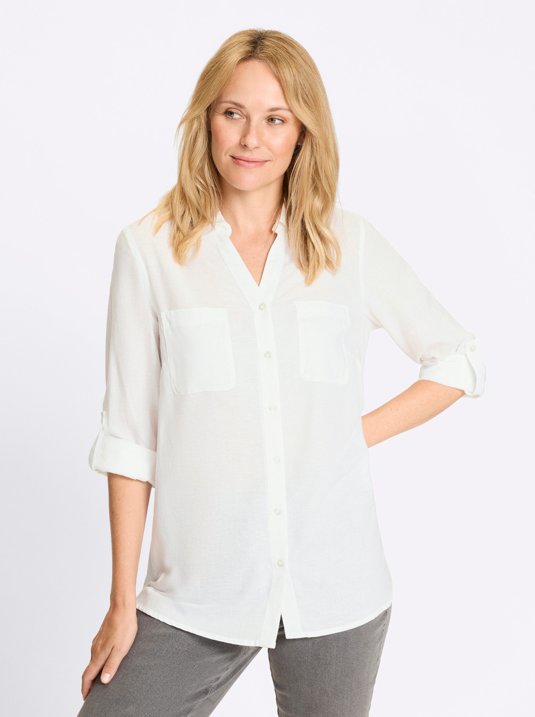 Sieh an! Klassische Bluse Longbluse Langarm