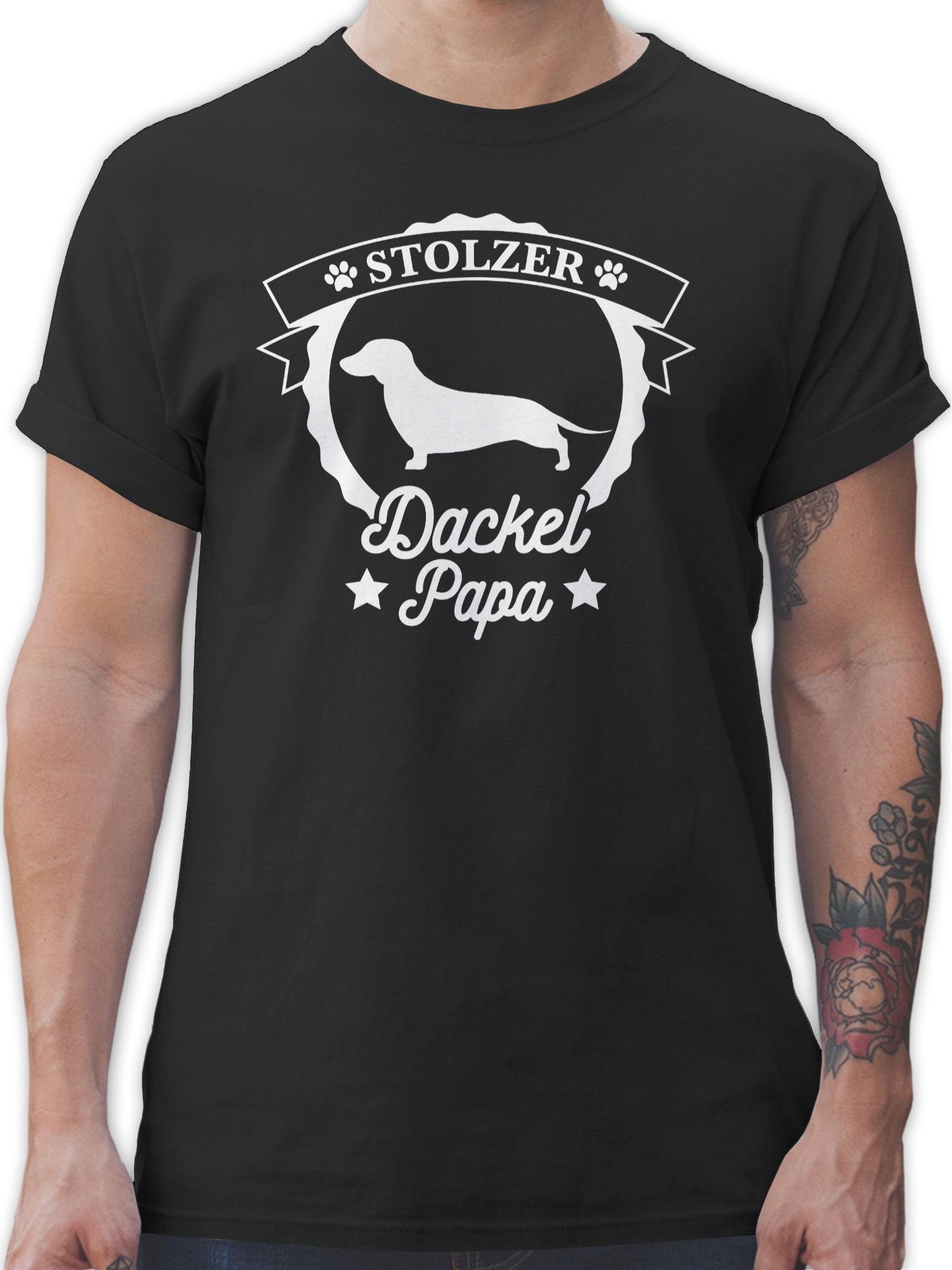 für Geschenk T-Shirt Hundebesitzer 1 Shirtracer Dackel Stolzer Papa Schwarz