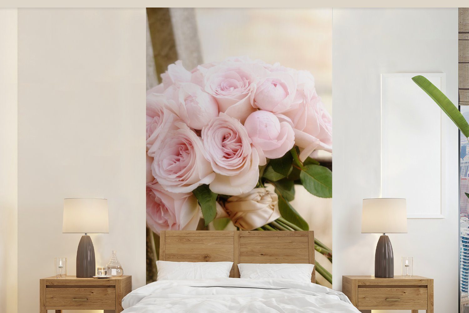 MuchoWow Fototapete Strauß mit rosa Pfingstrosenblüten, Matt, bedruckt, (2 St), Vliestapete für Wohnzimmer Schlafzimmer Küche, Fototapete