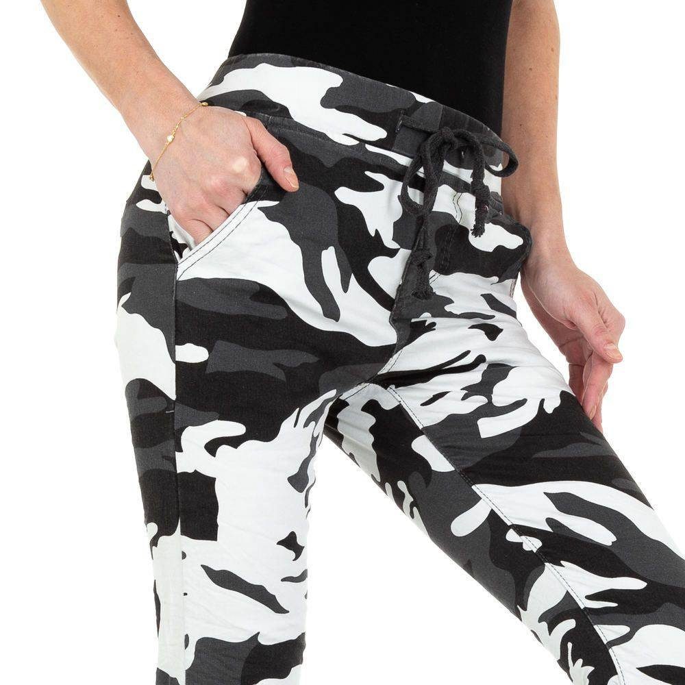 Damen Skinny Skinny-fit-Jeans in Camouflage Used-Look Grau Stretch Freizeit Ital-Design Jeans