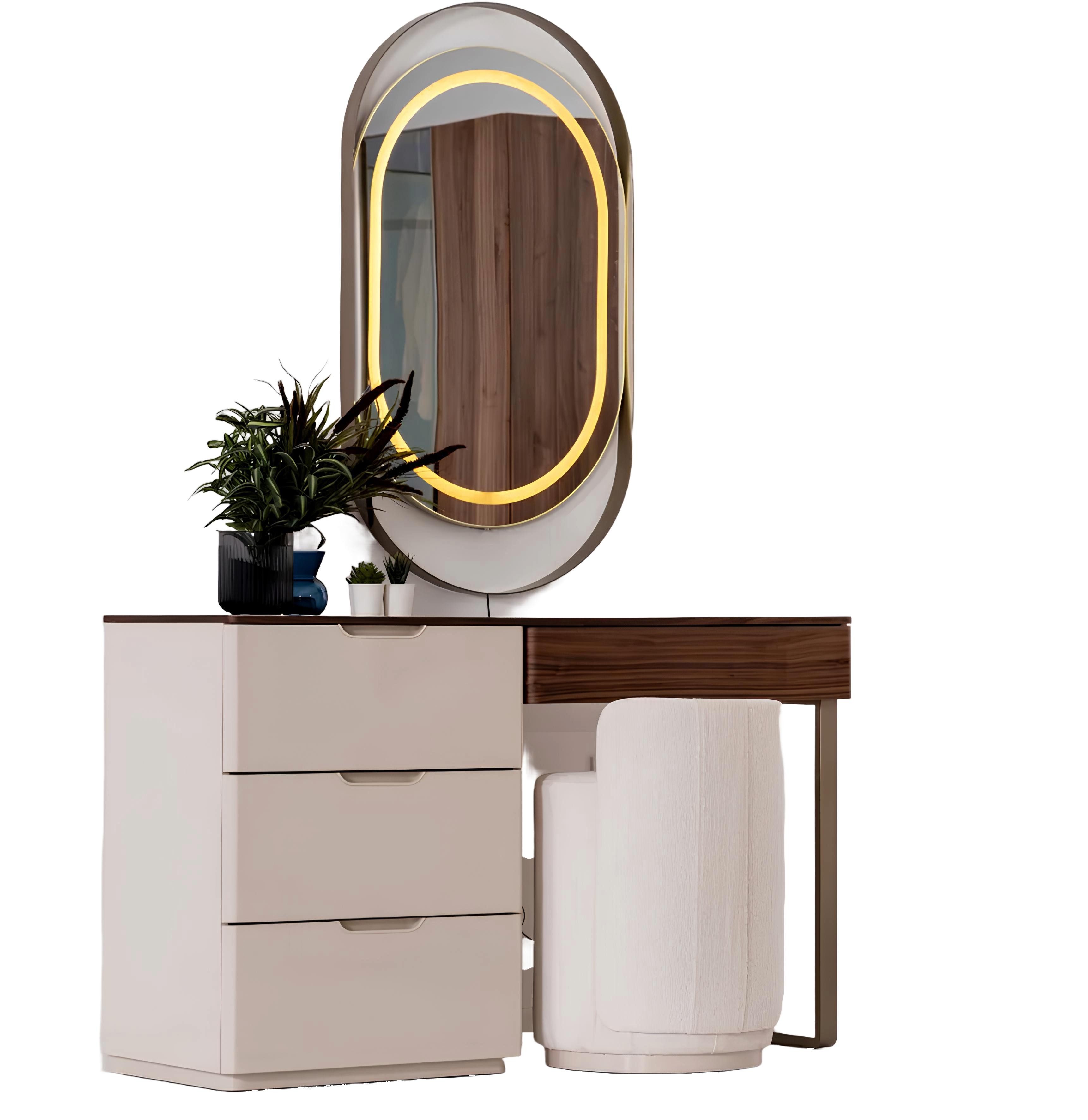 JVmoebel Schminktisch Beige Schminktisch mit ovalem Spiegel und Schubladen (Schminktisch mit Spiegel), Made in Europa