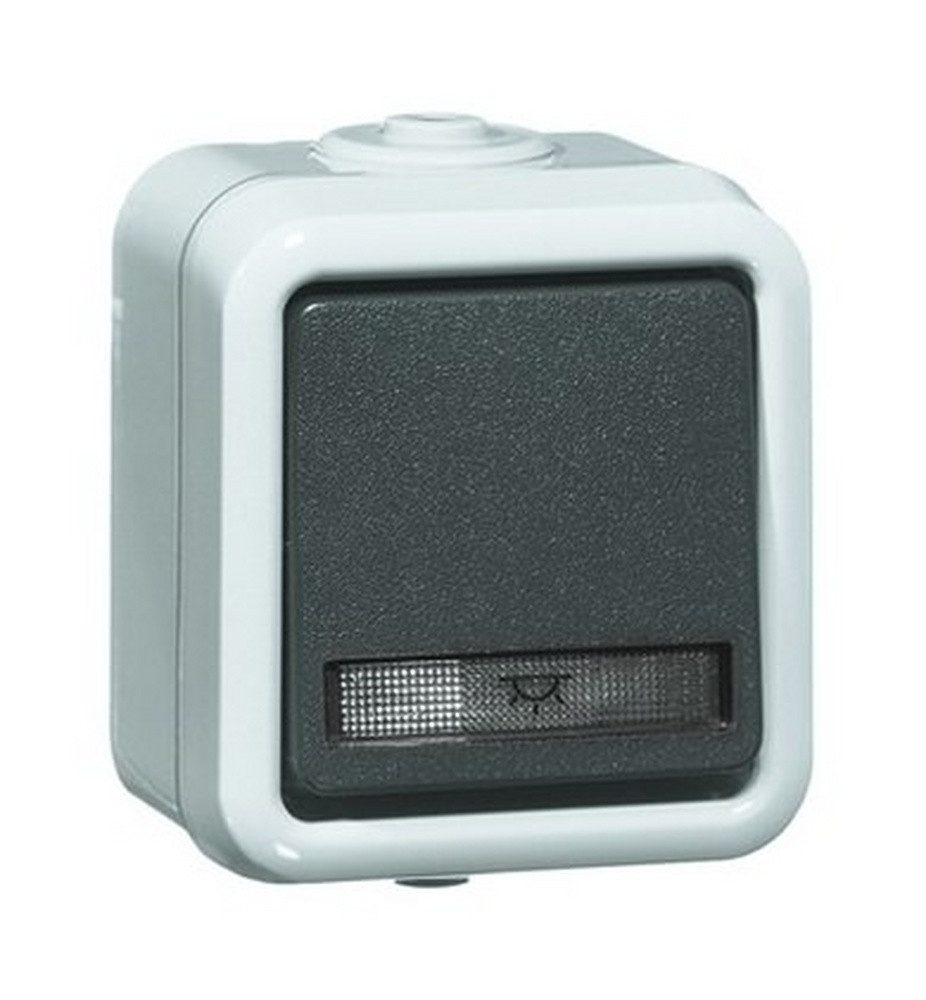 PEHA Schalter, Wipptaster grau 1S Aufputz IP54 ohne Aufdruck glänzend