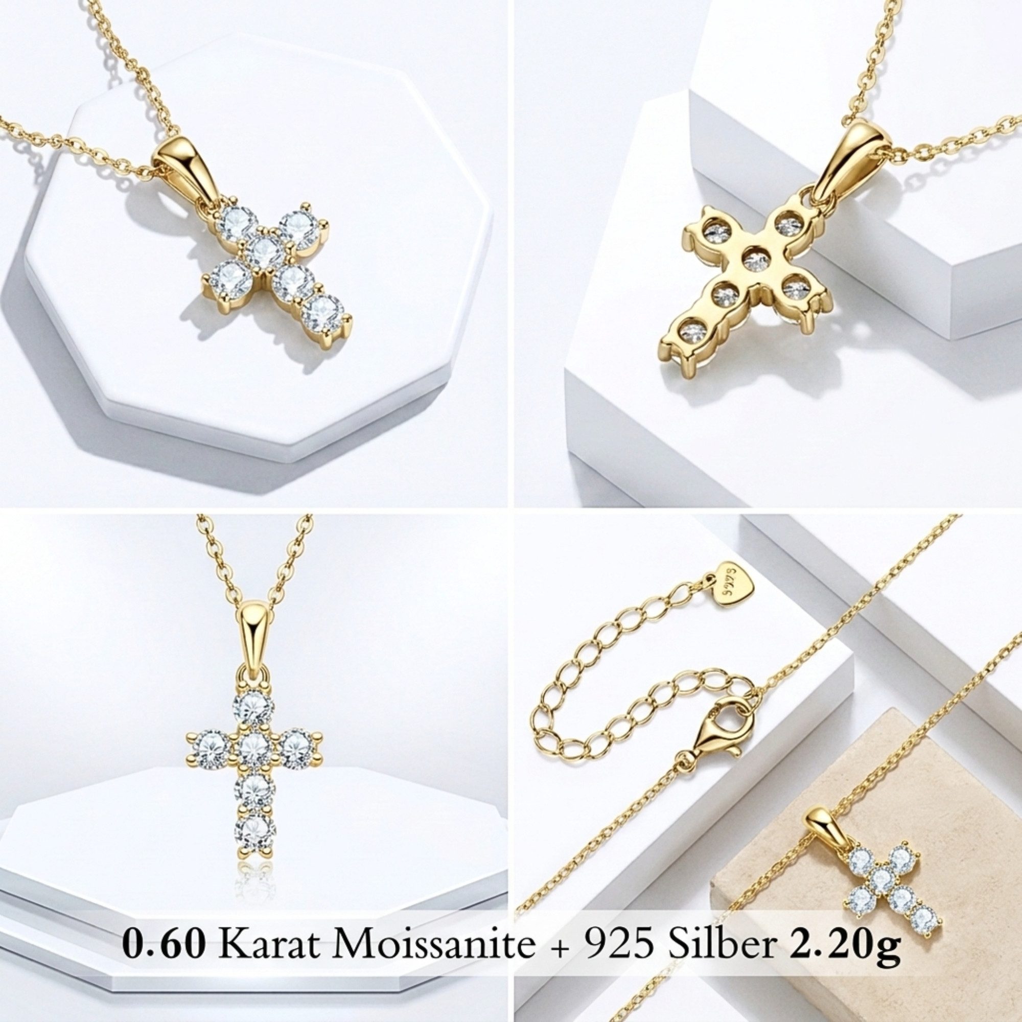 UNIQAL.de Silberkette 925 Silber mit Moissanit 0,60 Karat – Damen Halskette CROSS (Elegantes Kreuzdesign mit funkelnden Steinen, inkl. Luxuriöse Schmuck Geschen – Bild 5 von 5