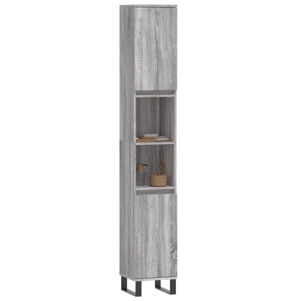 Badschrank Holzwerkstoff Grau (1-St) 30x30x190 cm Sonoma vidaXL Badezimmerspiegelschrank