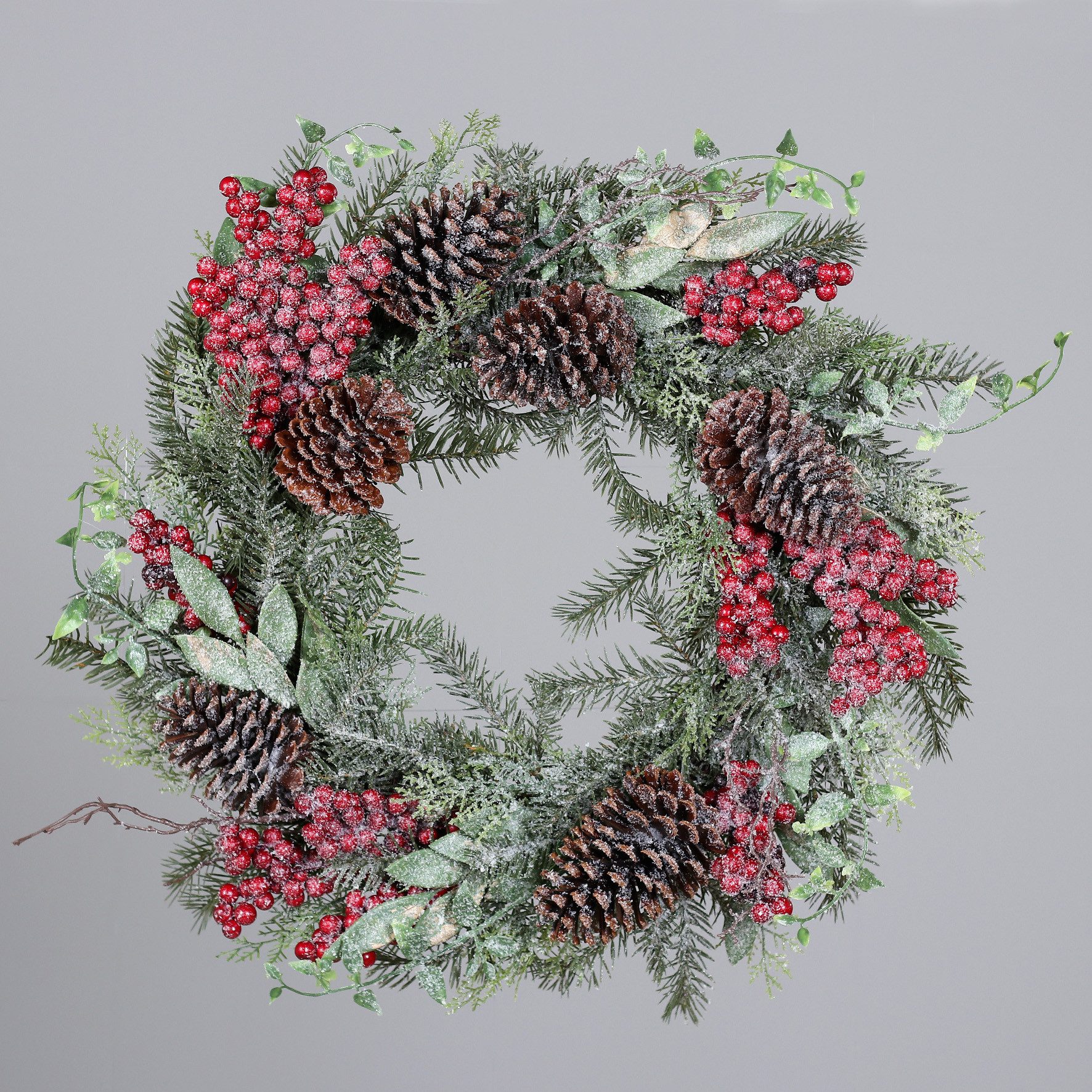 DPI Dekokranz Wunderschöner Türkranz Weihnachten mit Beeren Zapfen Tanne D50 cm