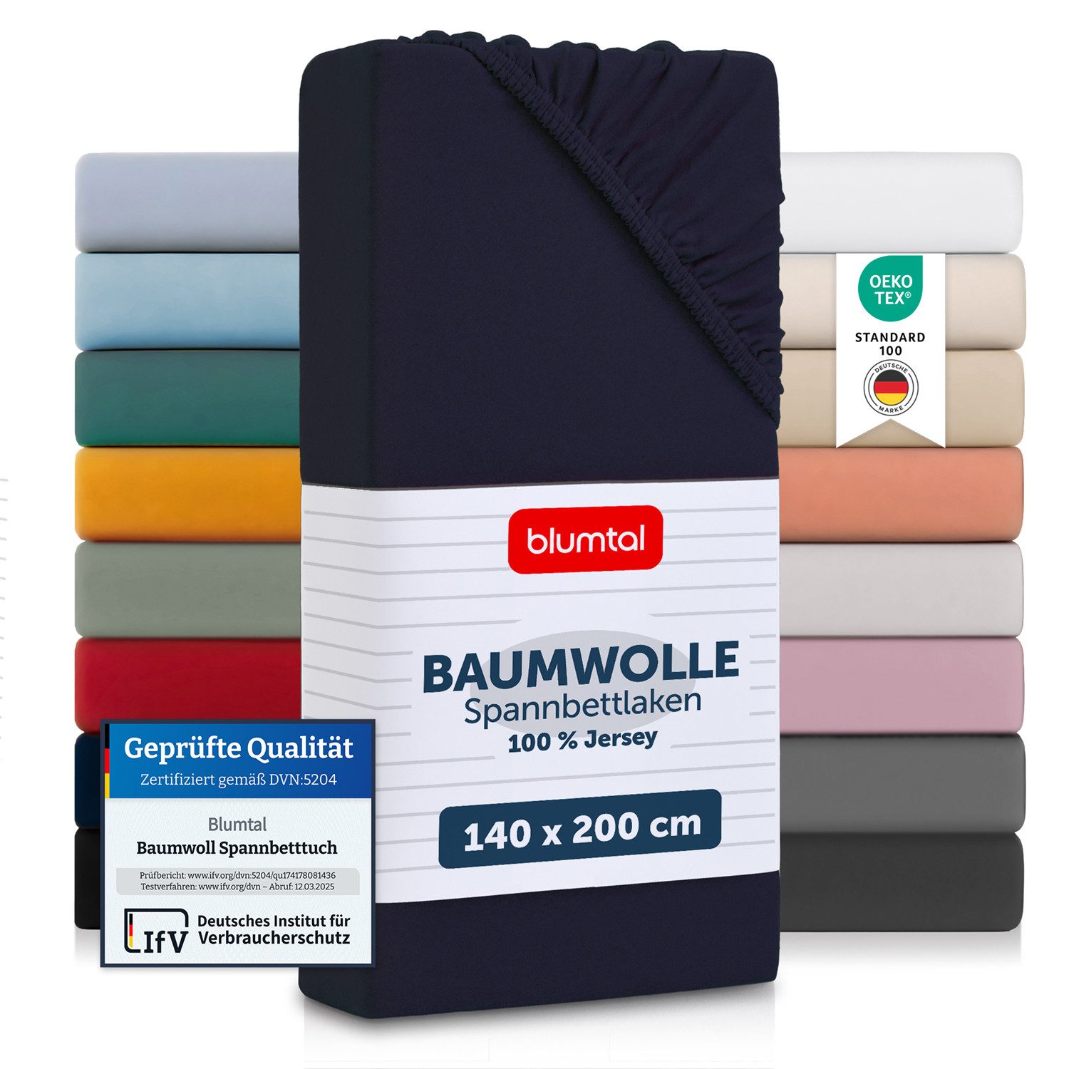 Blumtal Spannbettlaken Blumtal Basics 100% Baumwolle - Jersey, Baumwolle, Gummizug: Rundum, (2 Stück), Jersey Bettlaken - atmungsaktiv, strapazierfähig und faltenfrei