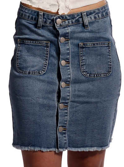 Charis Moda Jeansrock Mini Jeans Rock im modischen Knöpfe Taschen Look
