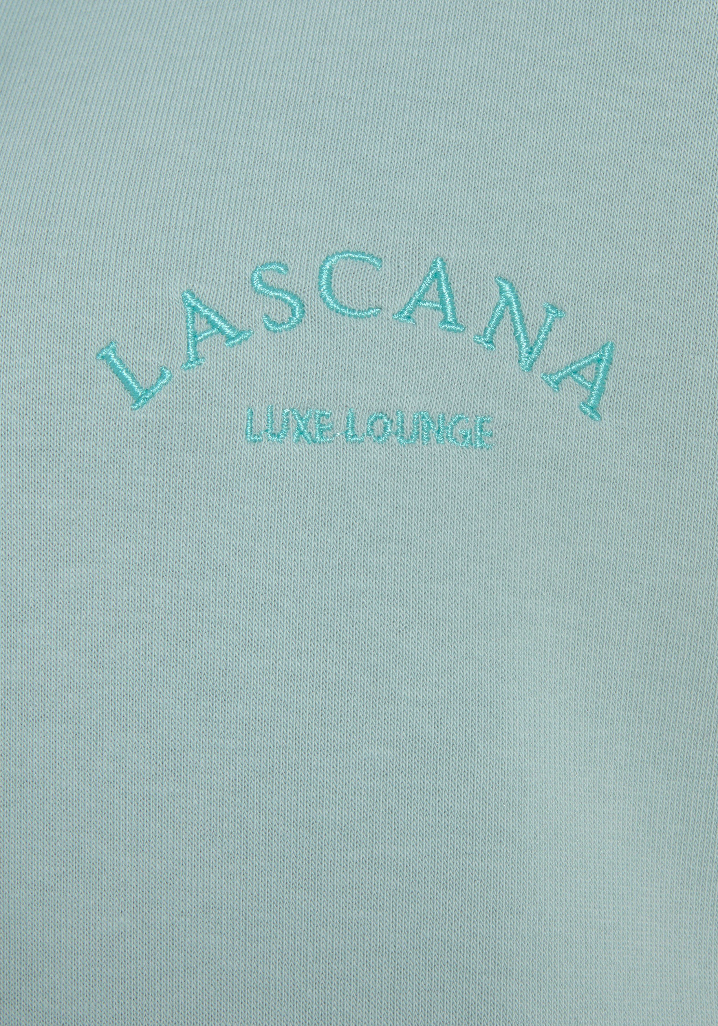 und Logostickerei, Loungeanzug mit -Hoodie-Sweatshirt Kapuzensweatshirt Kapuze LASCANA Loungewear, mint