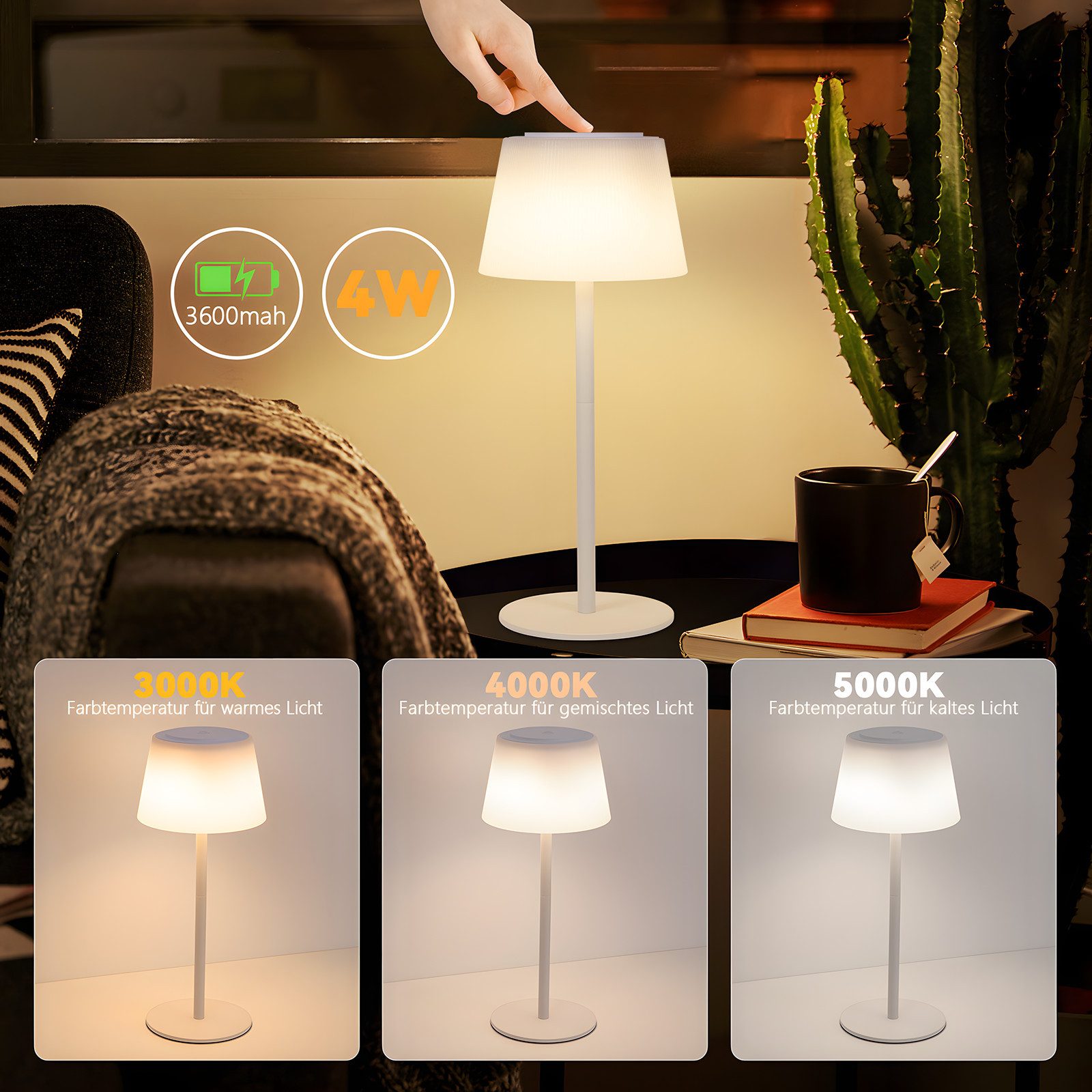 Nettlife LED Nachttischlampe Tischleuchte Kabellos Akku günstig online kaufen