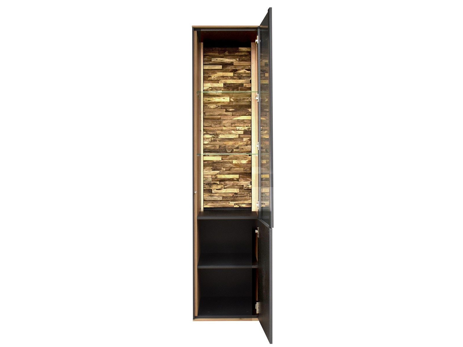 Storado Standvitrine Faro Standvitrine 20054 Standvitrine Faro: Modernes Design in Asteiche/Anthrazit.
