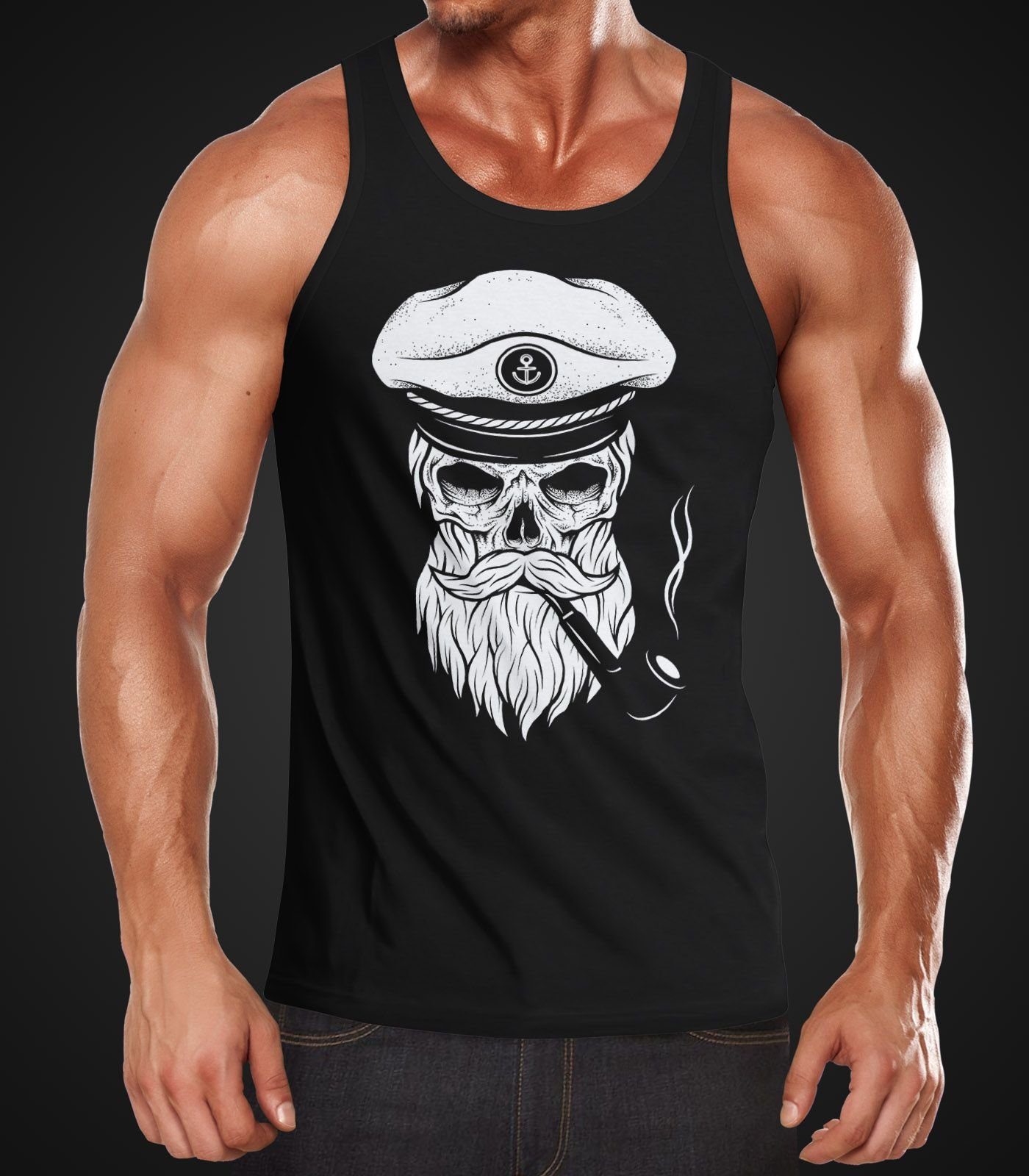 Neverless Tanktop Herren Tanktop Totenkopf Kapitän günstig online kaufen