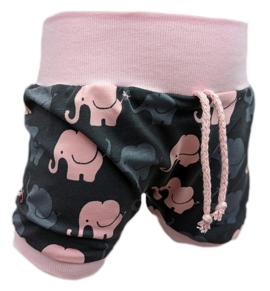 Corileo Pumphose Baby Kurze Pumphose Elefanten Parade Rosa/Grau Sommerhose Spielhose Gr. 50 - 104 | Haremshosen