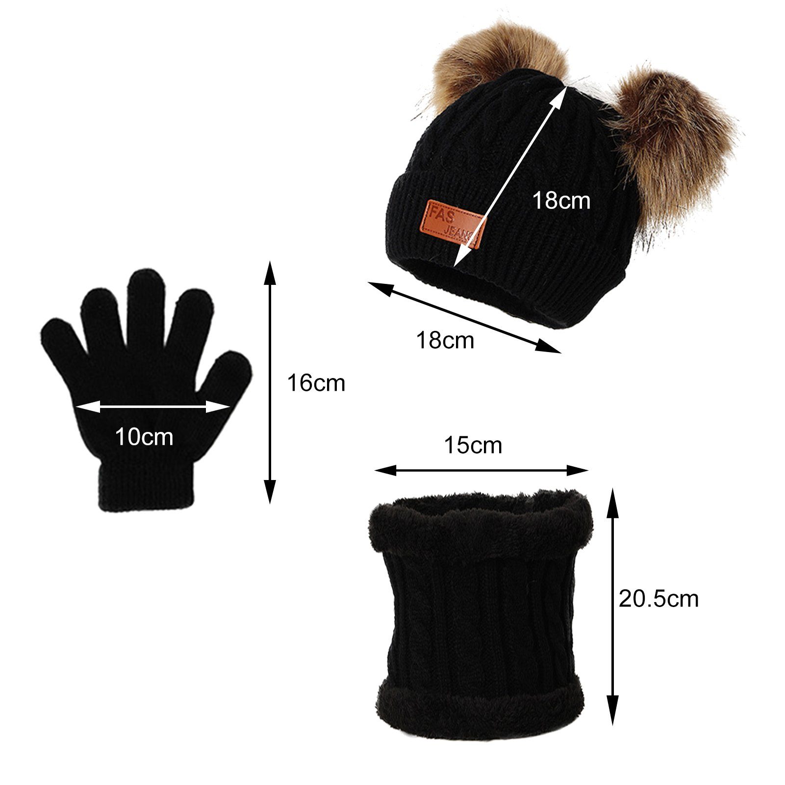 Winter Handschuhe Set Schal runder Hut für Schal Schwarz Set, Rutaqian Kinder Beanie 1 (3 Jahre) & Set 1-4 Kinder Winter Mädchen Handschuhe Schal Kinder Wintermütze In Mütze