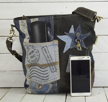 Sunsa Umhängetasche Umhängetasche aus recycelte Jeans und schwarze Canvas. Crossbody bag für Sie/ ihn, Aus recycelten Materialien