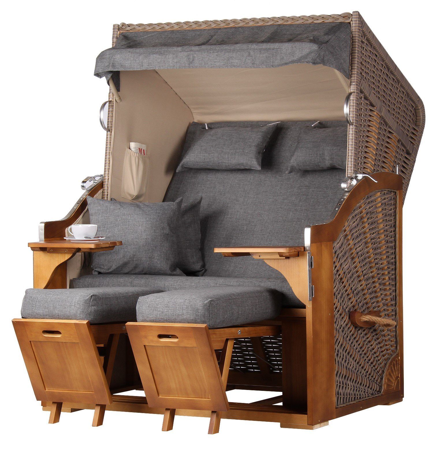 bene living Strandkorb Schleswig Pinie 2-Sitzer - PE mokka - Modell 560, BxTxH: 120x80x160 cm, Volllieger, Ostsee-Strandkorb