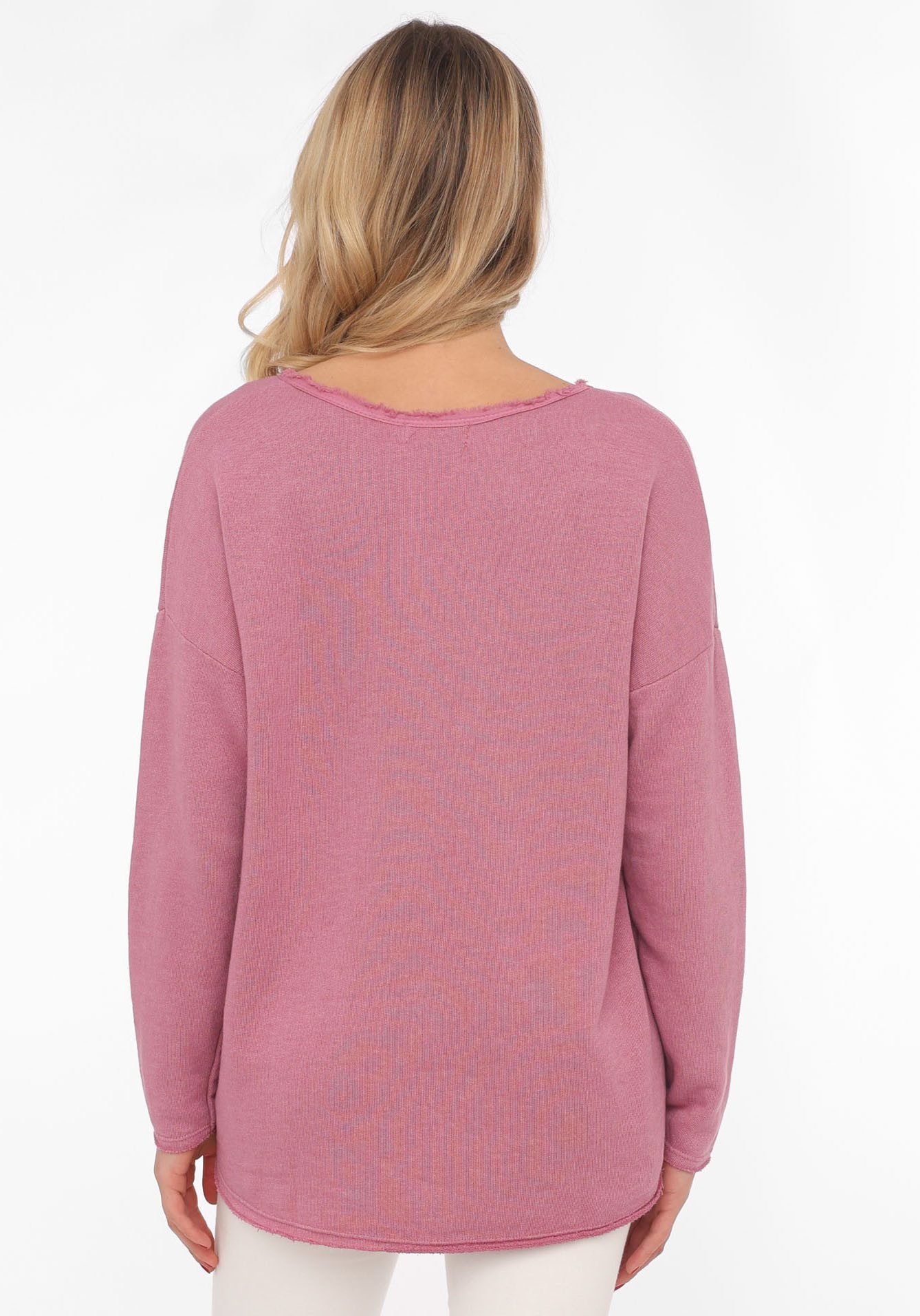 Zwillingsherz Sweatshirt "Positive Mind" ausgefranster V-Ausschnitt, Used Look, Langarm, Schriftzug – Bild 3 von 5