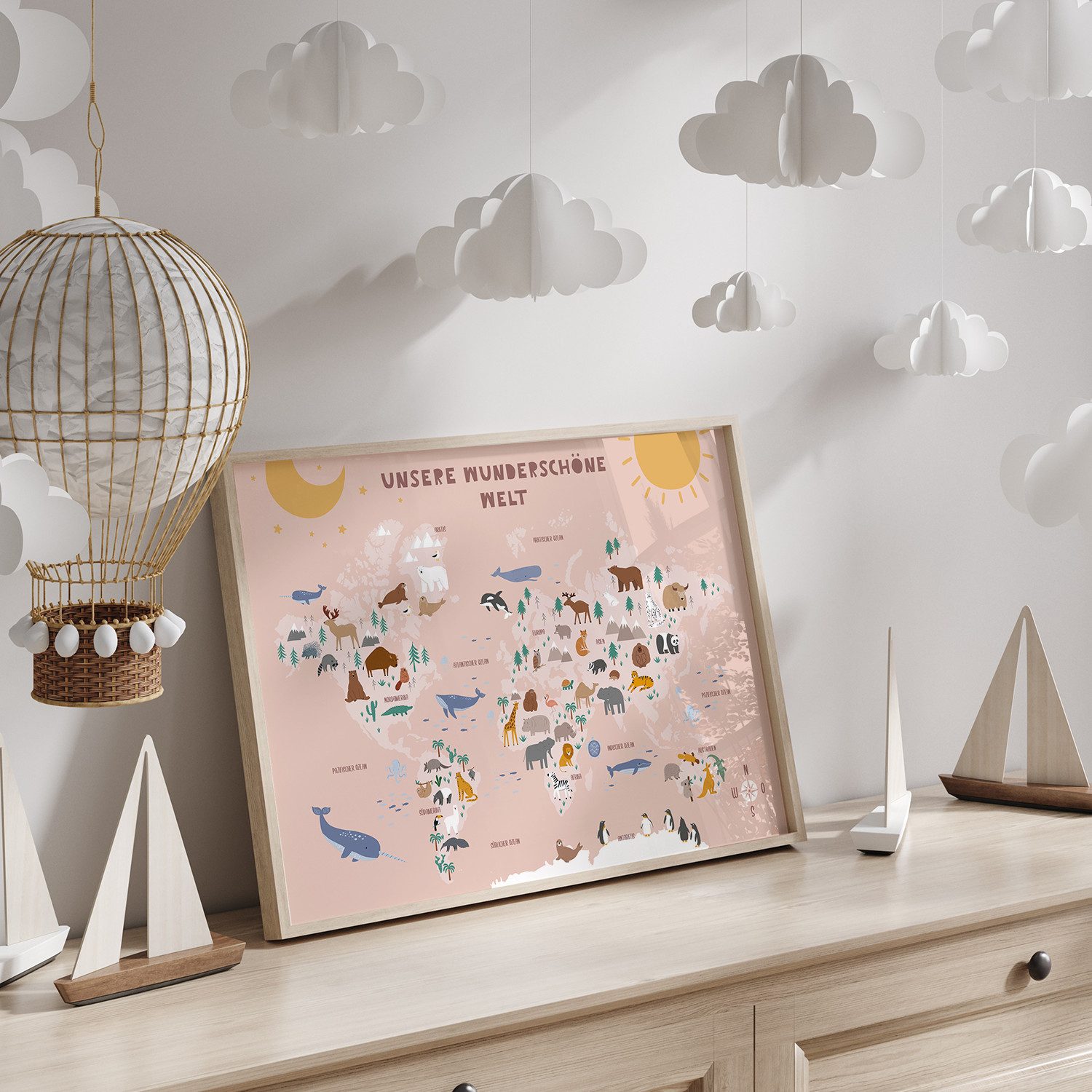 MeinBaby123® Poster Lernposter, Bilder Kinderzimmer Deko, Buchstaben, Alphabet, Zahlen, Mathe, Formen