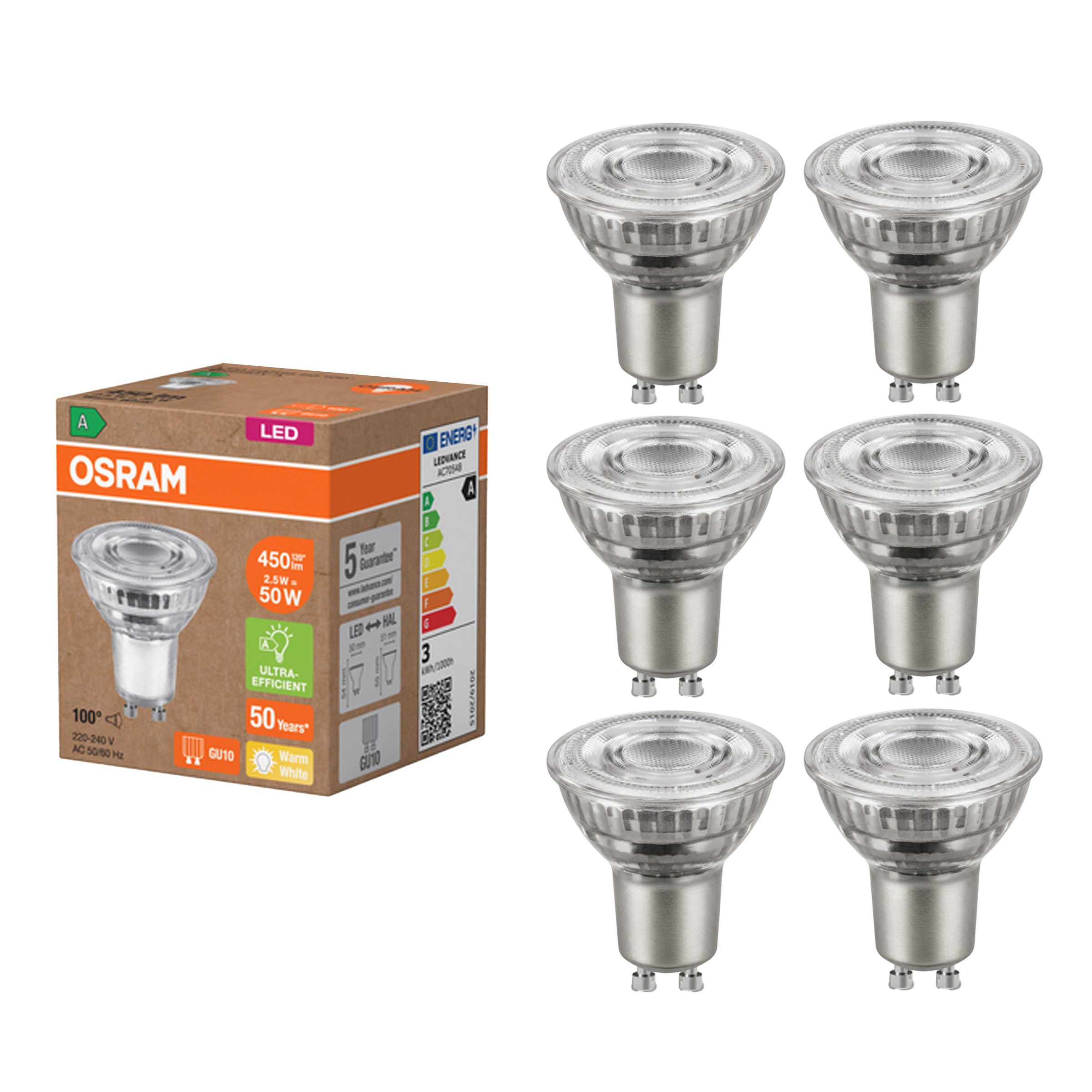 Osram LED-Leuchtmittel Osram LED STAR PAR16 GU10 – 6er Pack Warmweiß 2.5W, 6 St.
