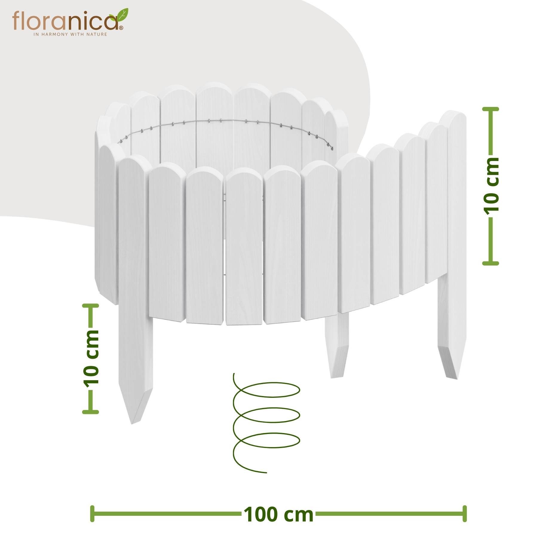 Thumbnail - Floranica Palisade Flexible Rollborder Beeteinfassung Beetumrandung Rasenkante Holzzaun, LxH: 100x10 cm, Weiß, Dekozaun ...