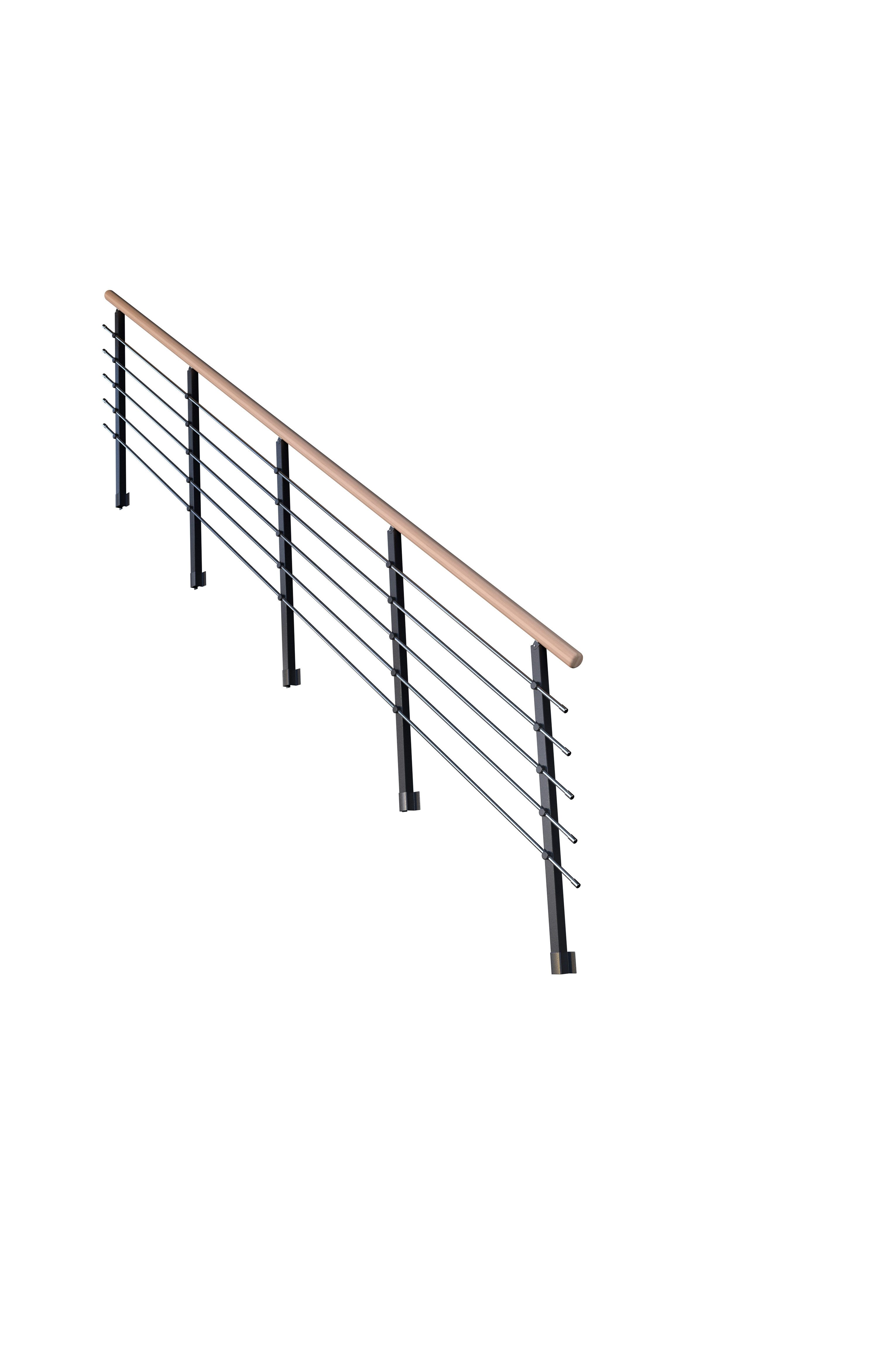 Starwood Treppengeländer Treppengeländer Modell Kos Gerade-14 Stufen-Metall-Buche-Anthrazit DB