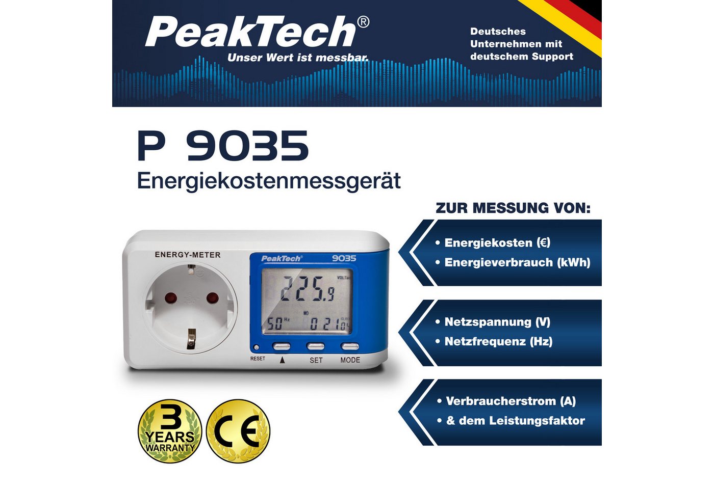 Thumbnail - PeakTech Energiekostenmessgerät PeakTech P 9035: Energiekostenmessgerät ~ 0,005 A ..., 1-tlg.