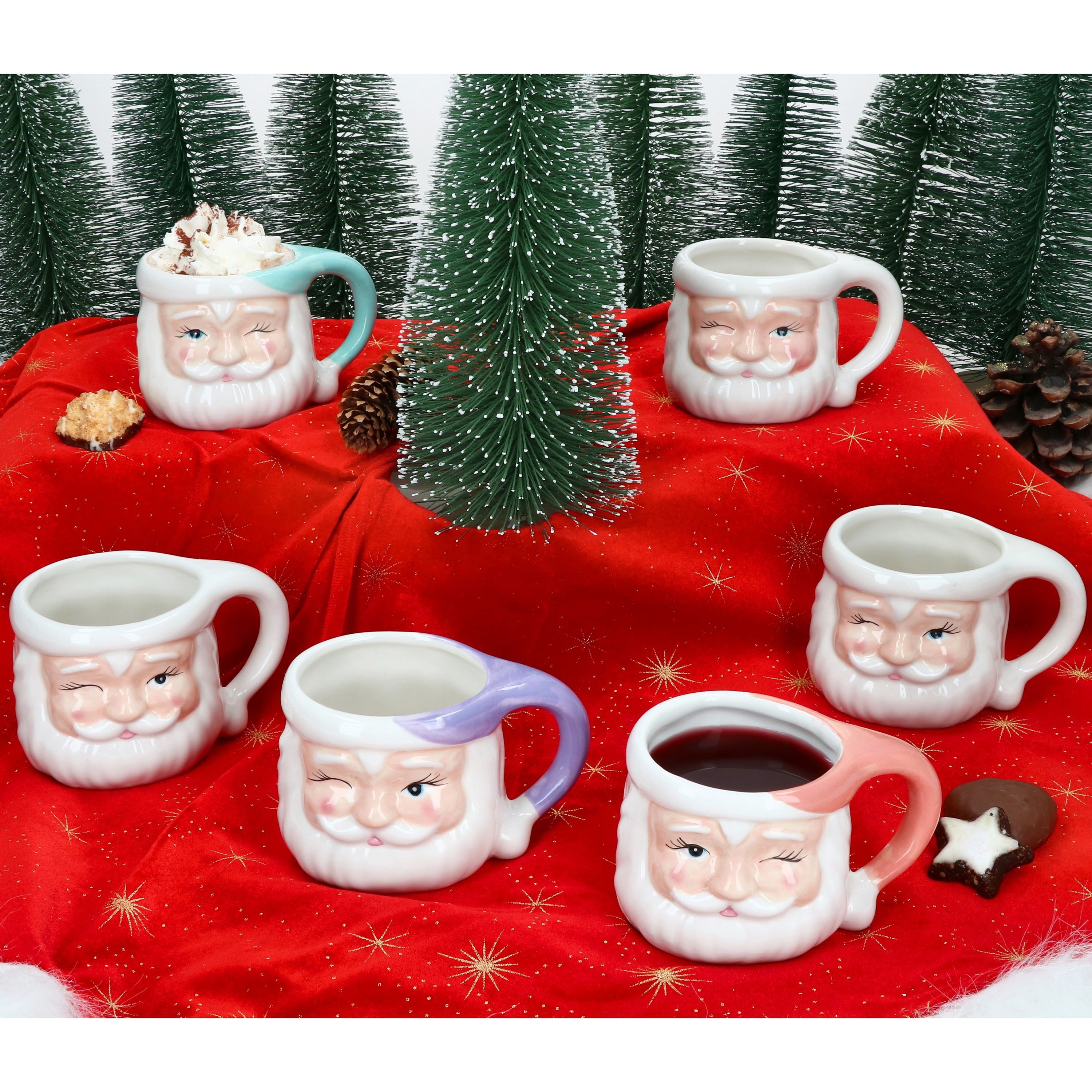 MamboCat Becher 6x Kaffeebecher Nikolaus 280ml 4 Farben Glühwein Pastell Weihnachten, Steingut