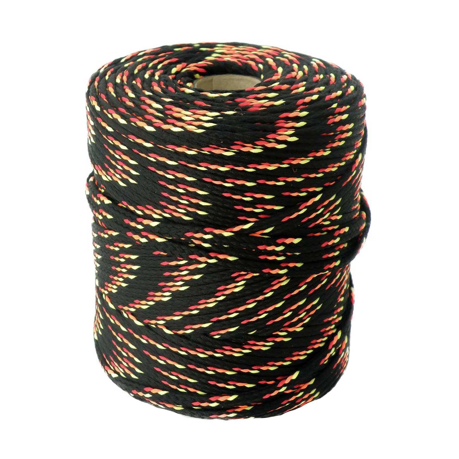maDDma 100m Polyester-Schnur Kordel 4mm, mehrfarbig, verschiedene Farben Seil, schwarz/gelb/rot/orange