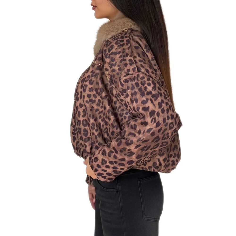 Ital-Design Bomberjacke Trendige Damenjacke mit Nieten und Kuschelkragen (90800181) Dekofell Gefüttert Winterjacke in Braun