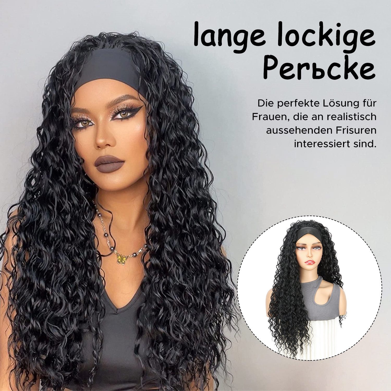 Refttenw Kunsthaarperücke Damenperücke 66cm Lange Lockige Stirnband Perücke günstig online kaufen