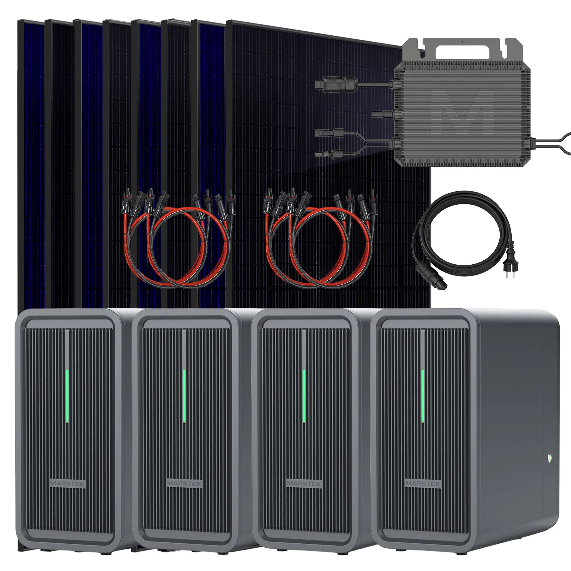 SUNNIVA Balkonkraftwerk 3680W Balkonkraftwerk mit 8,96 kWh Speicher, (Marstek 4x B2500-D, BIFAZIAL FULLBLACK komplett Steckdose, PV Solaranlage Komplettset mit Solarspeicher, 8x 460W N-Type Glas-Glas Bifacial Module)