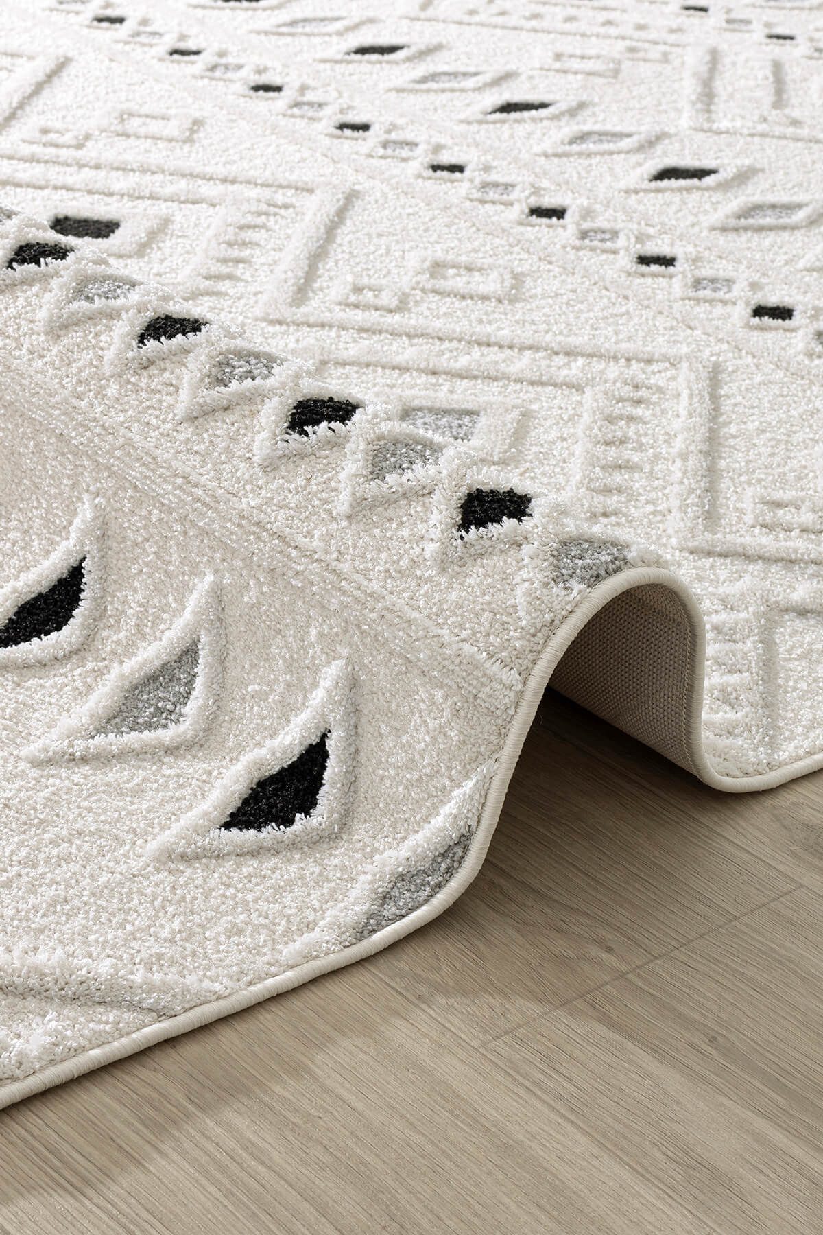 Koza Home Teppich Teppich Kurzflor Skandinavisch Modern Creme Schwarz, 80x1 günstig online kaufen