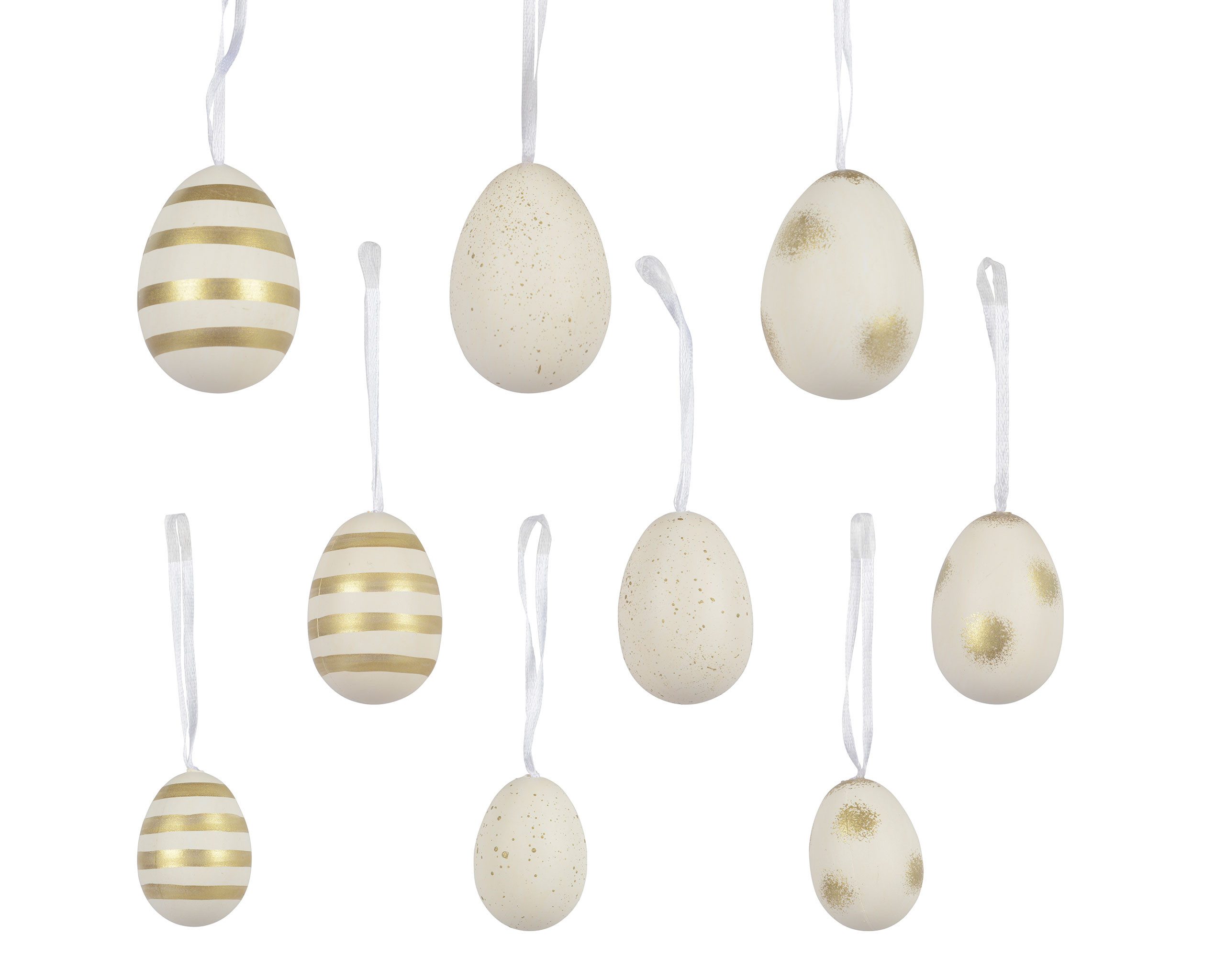 Decoris season decorations Osterei, Ostereier zum Aufhängen 2,5 - 6cm bruchfest 12er Set Weiß / Gold