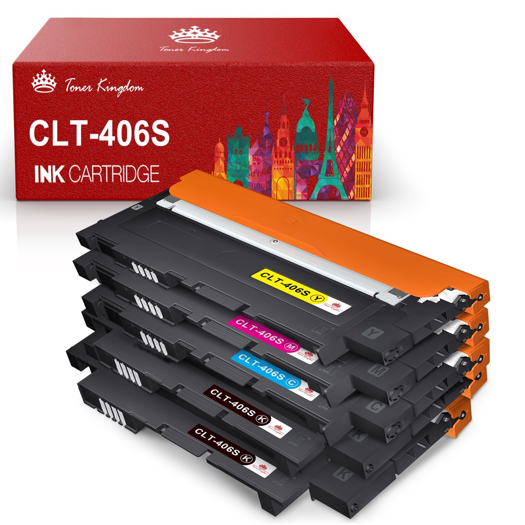 Toner Kingdom Tonerpatrone CLT-406S CLT-P406C 4-St für SAMSUNG Xpress C460W, (CLP-367W CLP-368 CLX-3300 CLX-3302, 5-St) 2Schwarz, 1Magenta, 1Cyan, 1Gelb