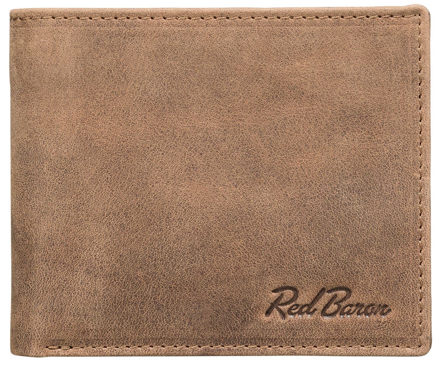 Red Baron Geldbörse Geldbeutel Leder Braun RB-WT-004-05, Kreditkartenfächer, Münzfach mit Druckknopf