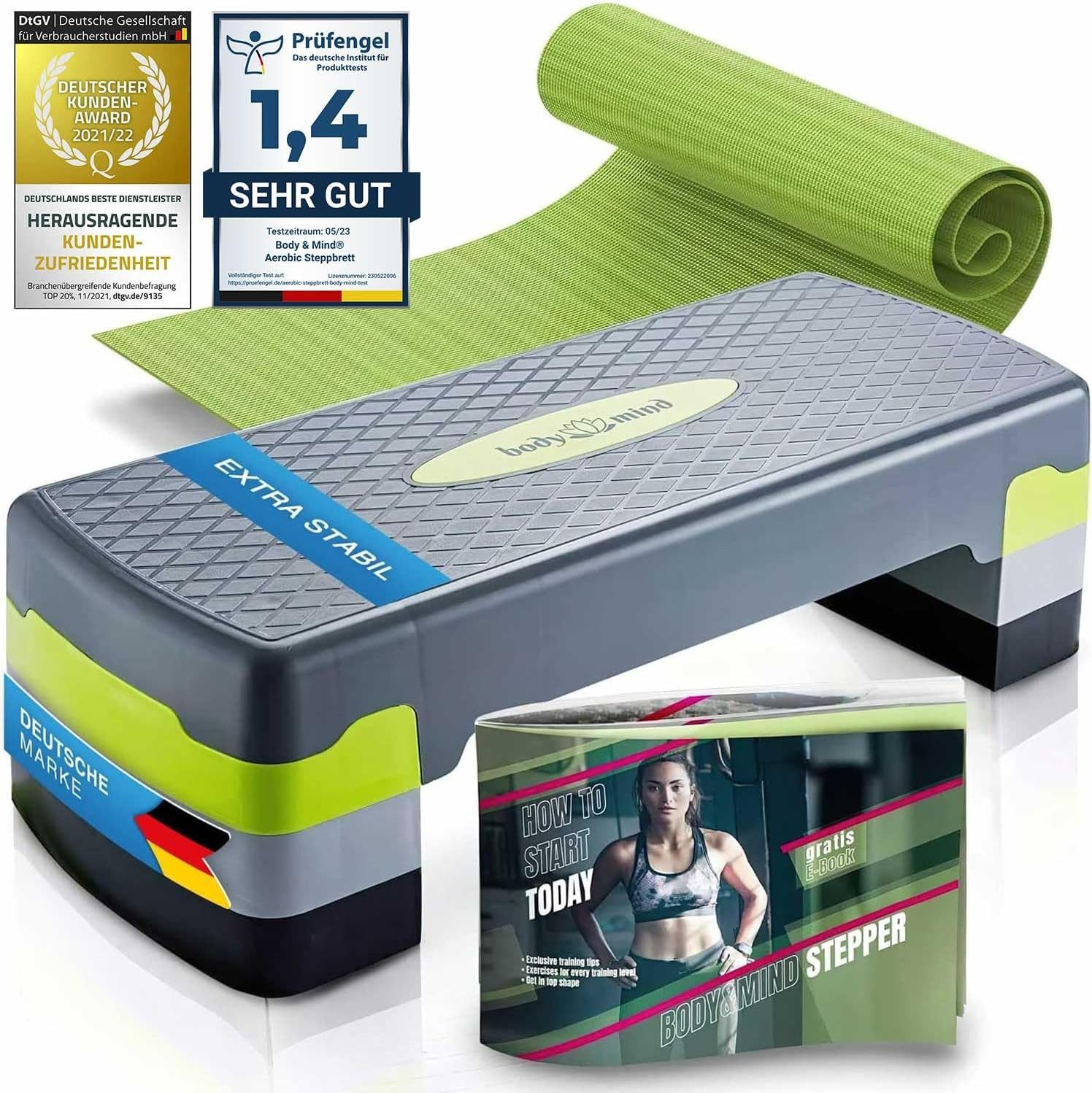 Body & Mind Stepper 3-Step Aerobic Stepper –Rutschfestes Steppbrett für Fitness & Training (Elite-Board, Mehrstufig), Anti-Rutsch-Matte