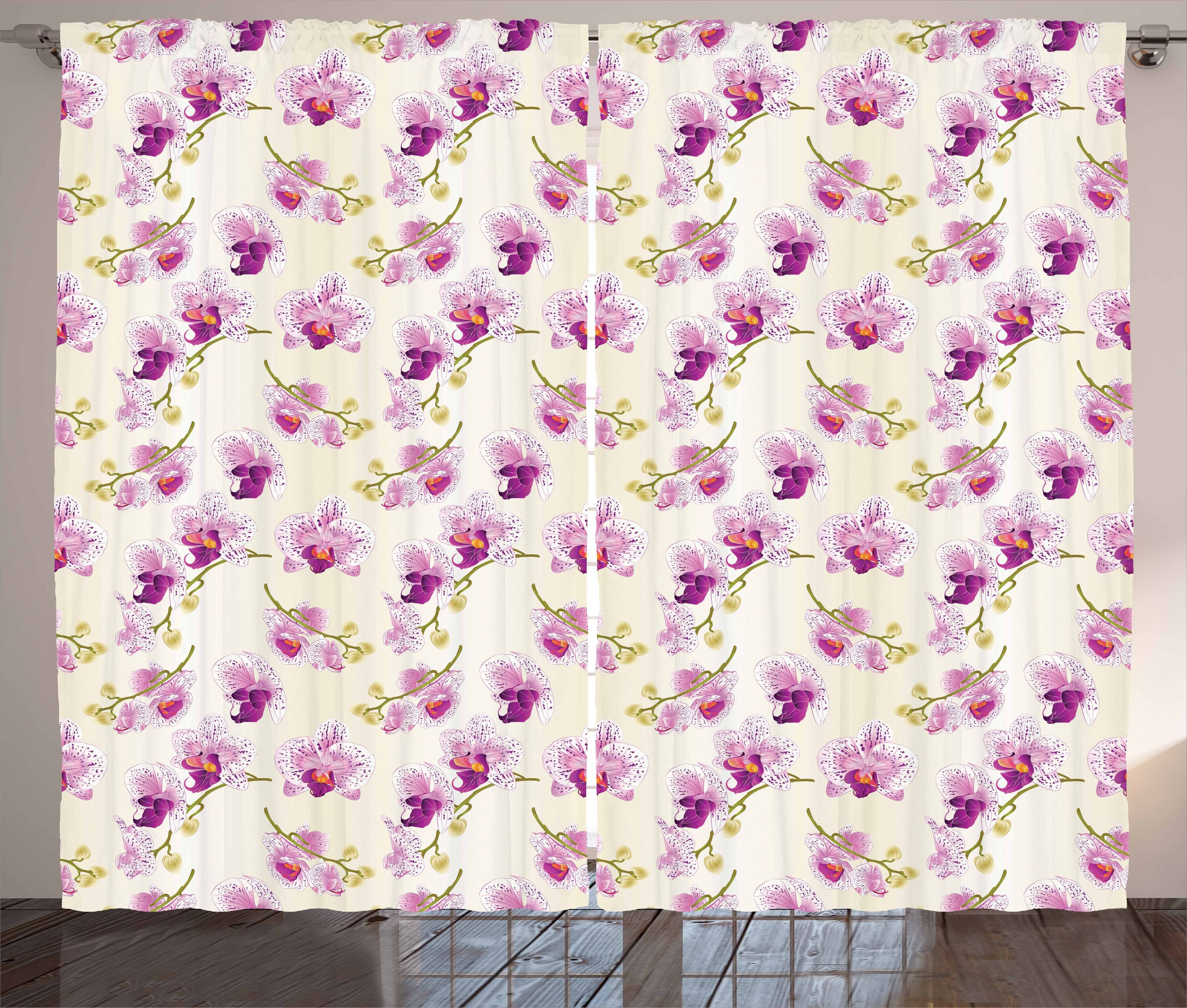 Gardine Schlafzimmer Kräuselband Vorhang mit Schlaufen und Haken, Abakuhaus, Orchideen Ascocenda Blumen Romantische | Fertiggardinen