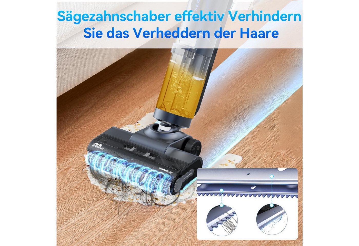 JONR Nass-Trocken-Akkusauger ED12 Pro vollautomatischer Heißwasserreinigung und Heißlufttrocknung, Dreikantenreinigung, verbesserte Reinigung von Ecken und Kante, Dreikantenreinigung, 850mL Wassertank, Anti-Verwirrungs-Haar