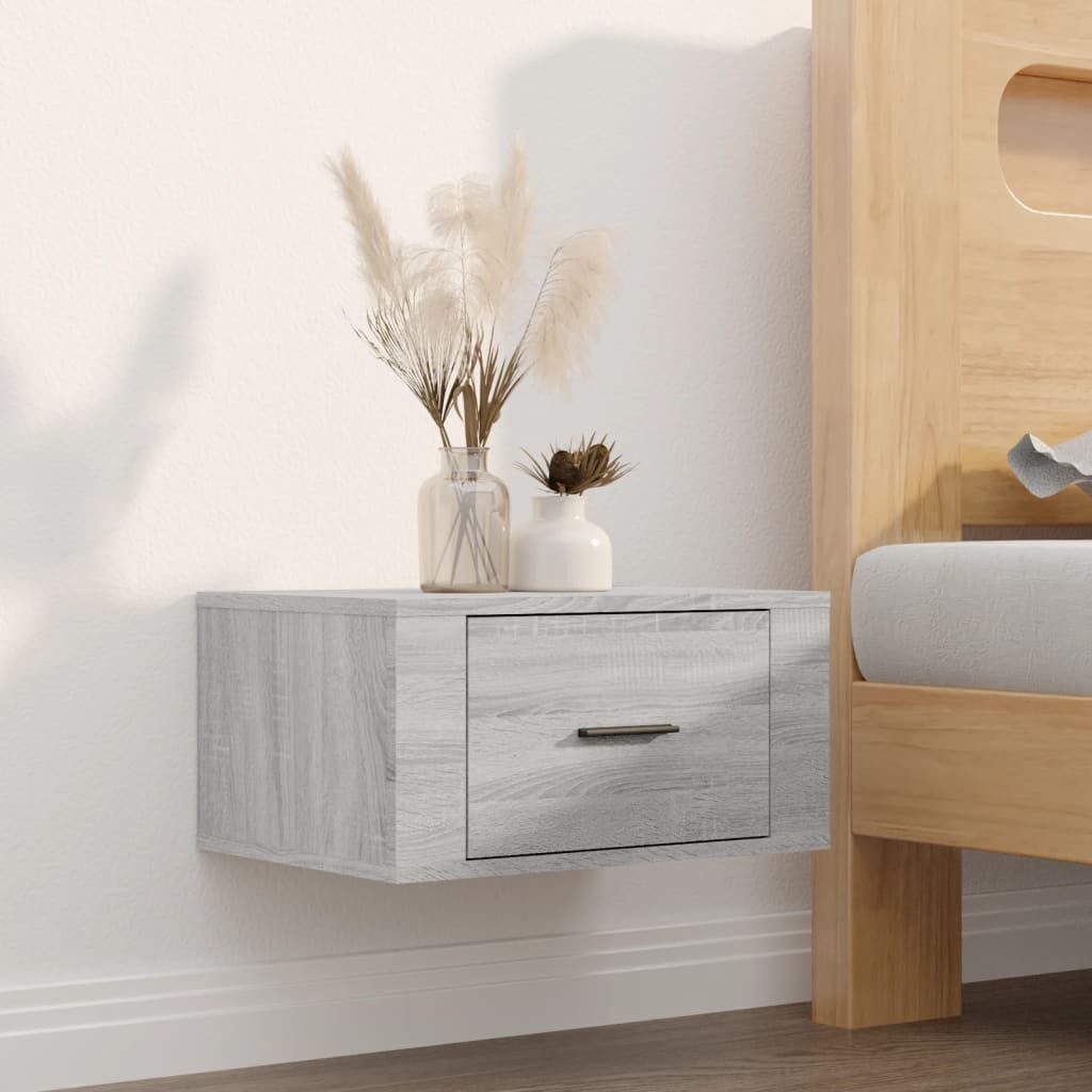 furnicato Nachttisch Wand-Holzwerkstoff Grau Sonoma 50x36x25 cm (1-St), Stabile Nachtschränkchen mit Stauraum und feuchtbeständiger Fläche
